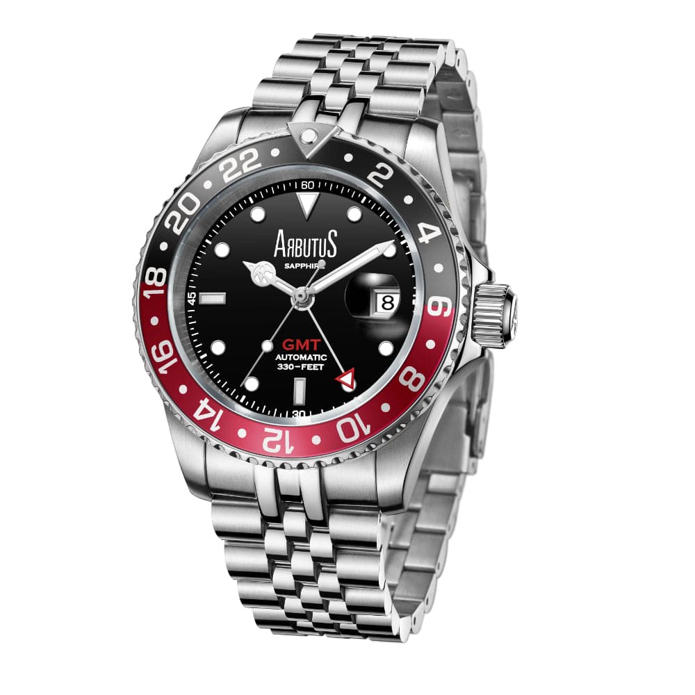 Arbutus GMT Dive Watch for Men - Stainless Steel Waterproof Wristwatch with Rotating Bezel - Perfect for Scuba Diving, Travel & Outdoor Adventures