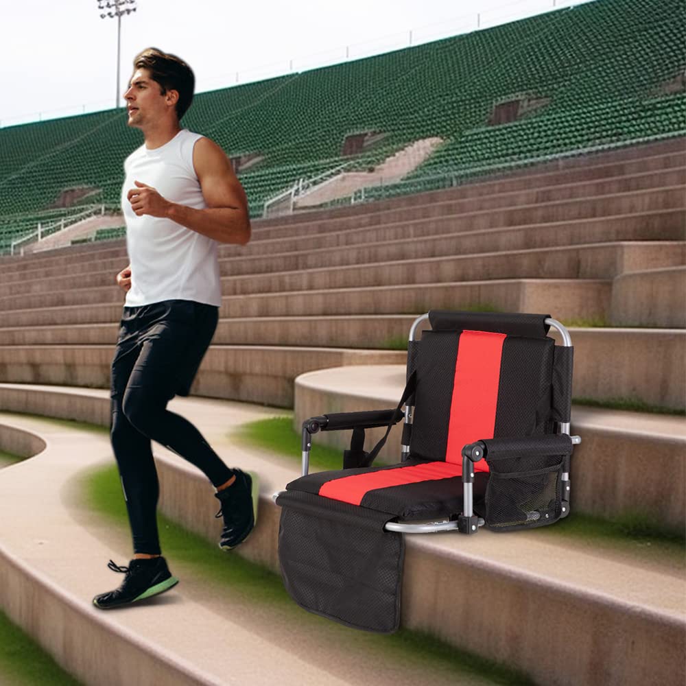 Foldable Stadium Seat with Padded Cushion - Portable Bleacher Chair with Armrest & Cup Holder for Outdoor Sports, Concerts, and Picnics