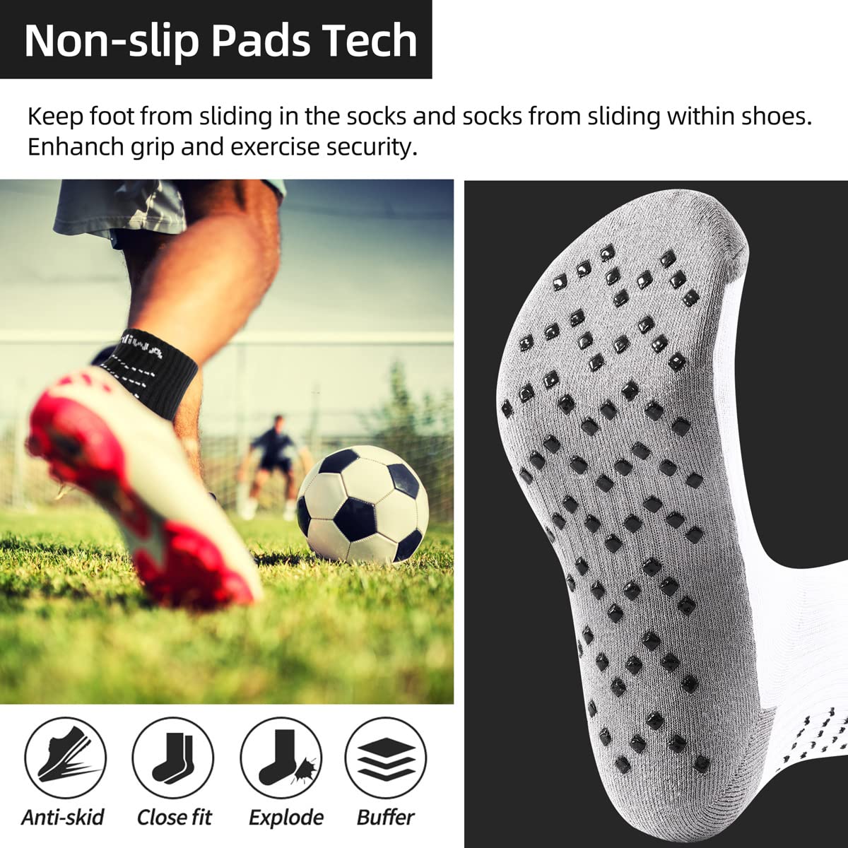 Awilnax Football Sleeve Socks Set - Non Slip Sports Grip Socks & Leg Sleeves for Soccer, Basketball, Running, Rugby, Hockey - White & Black - Perfect for Team Sports, Training, and Outdoor Activities