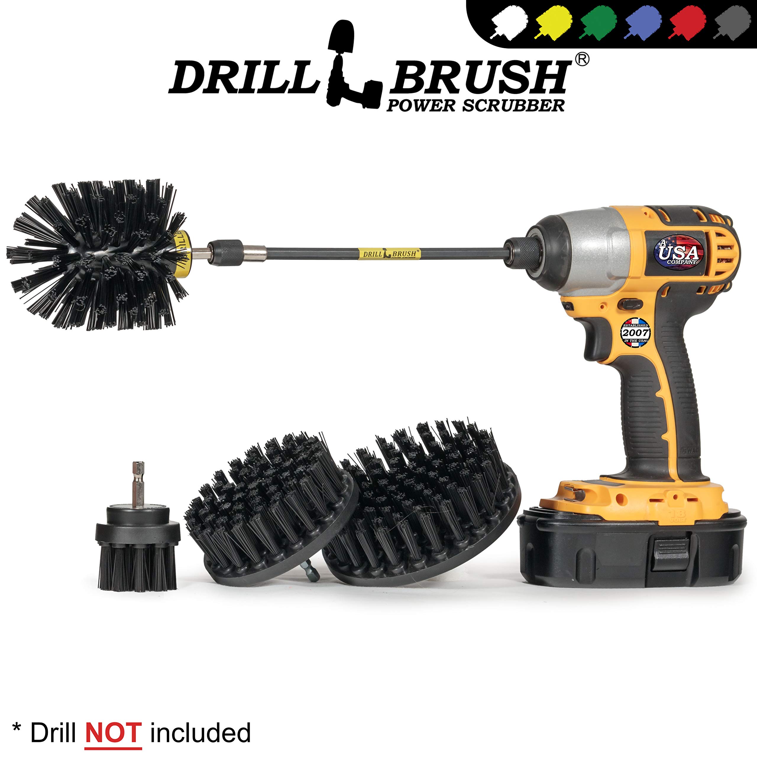 **Heavy Duty Nylon Drill Brush Set with Extension - BBQ Grill Brush, Concrete & Graffiti Cleaner - Cordless Electric Scrub Brush for Deep Cleaning - Household Cleaning Supplies for Kitchen, Bathroom & Outdoor Use**