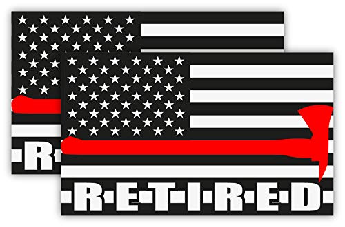 Pair of 3M Reflective Thin Red Line Retired Firefighter American Flag Hard Hat Stickers - USA Black Ops Decals for Tactical Gear, Survival Equipment & Toolbox Labels (1