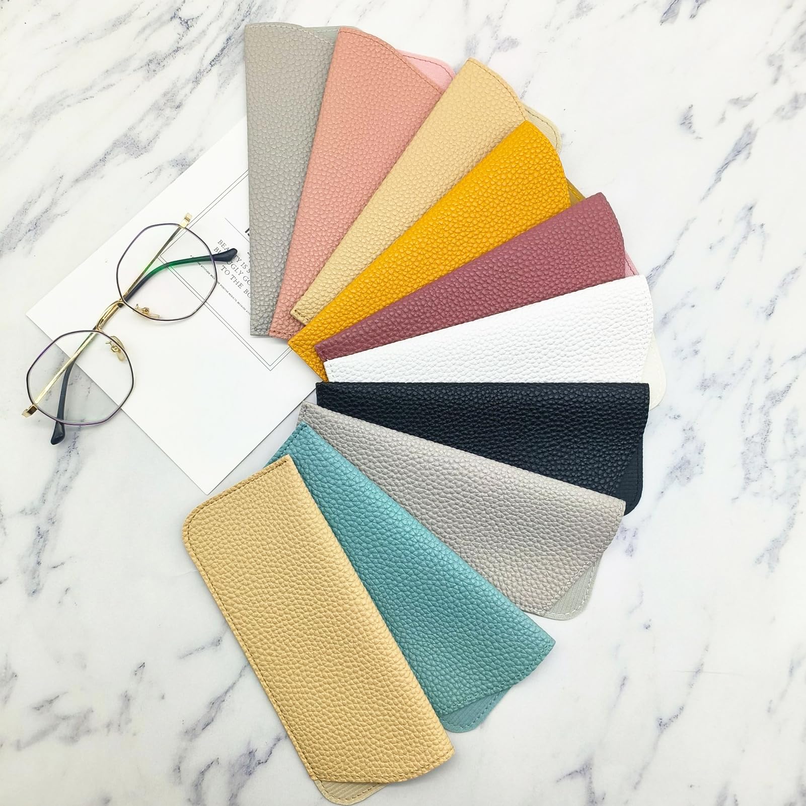 8 Pack Soft Leather Glasses Cases for Women Men & Kids - Durable Eyeglass & Sunglass Holder Pouch - Portable Travel Storage for Glasses, Reading Glasses & Sunglasses (Home, Office, Car, Travel)