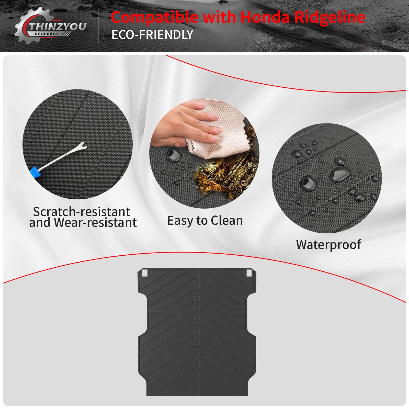 **2017-2025 Honda Ridgeline 5.3FT Bed Mat - Heavy Duty TPE All-Weather Truck Bed Liner - Non-Slip Protection for Cargo & Tools - Perfect for Camping, Hauling & Outdoor Adventures**