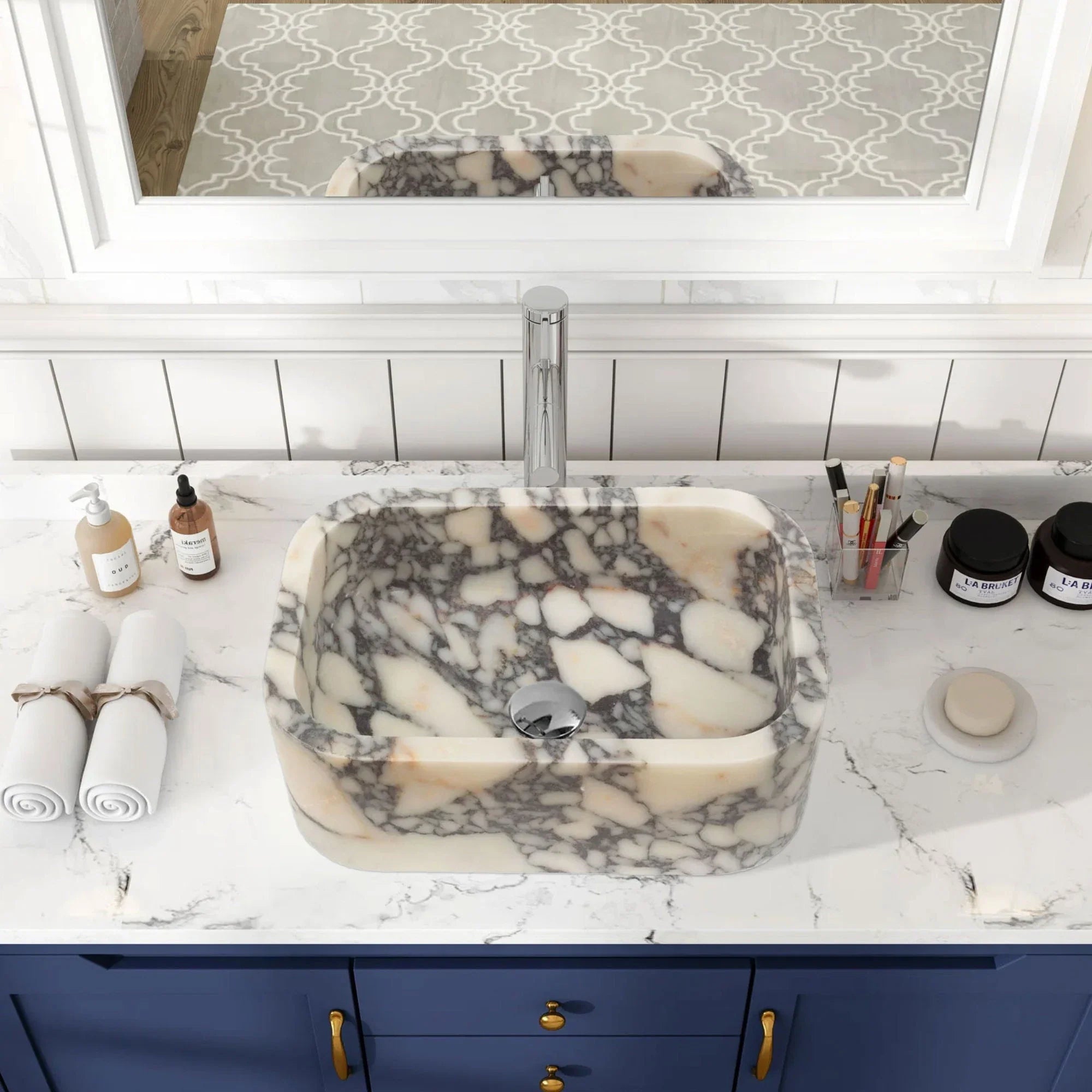 Calacatta Viola Marble Rectangular Wall-Mount Bathroom Sink - Premium Vanity Vessel for Modern Bathrooms | Perfect for Powder Rooms, Guest Baths & Luxury Home Renovations