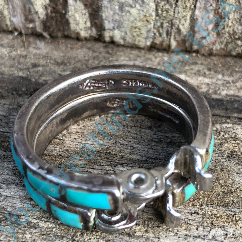 Vintage Hopi Sterling Silver & Turquoise Inlay Clip-On Hoop Earrings – Handmade Native American Jewelry for Women – Perfect for Casual Wear, Festivals, and Special Occasions