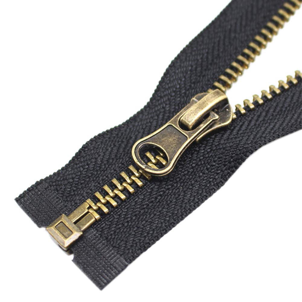 YaHoGa 2PCS #5 24 Inch Antique Brass Separating Jacket Zippers - Heavy Duty Metal YKK Style Zipper for Sewing, Coats, Jackets & DIY Crafts (24