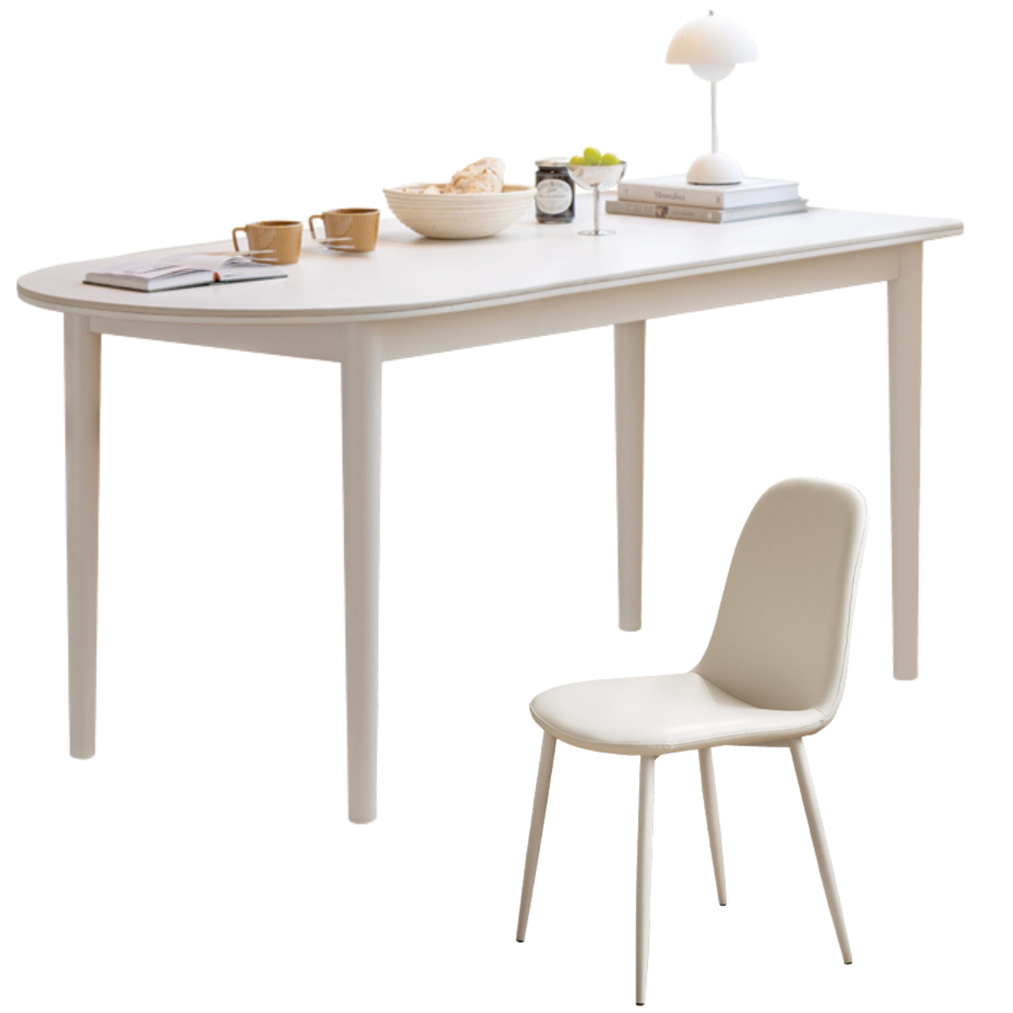 Birch Solid Wood Cream Semi-Circular Dining Table - Modern Farmhouse Style for Small Spaces, Kitchen Nooks & Cozy Breakfast Areas