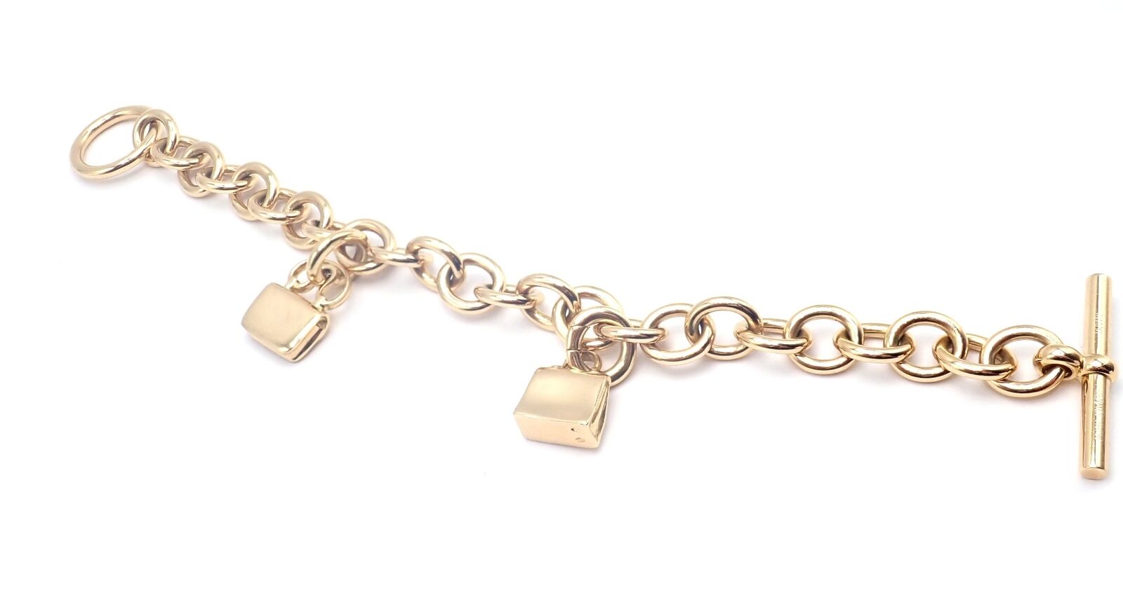 Authentic Hermes 18k Yellow Gold Heavy Link Toggle Bracelet with Two Charms - Luxury Jewelry for Women, Perfect for Gifts, Parties & Special Occasions