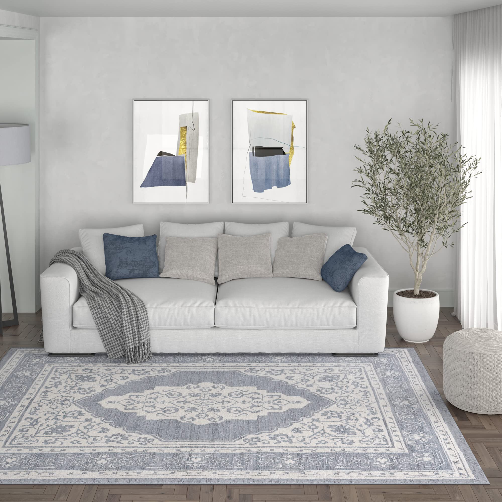 Kerr Traditional Oriental Cream Rectangle Area Rug 9' x 12.6' - Luxurious Handmade Persian Style Carpet for Living Room, Bedroom & Office Decor