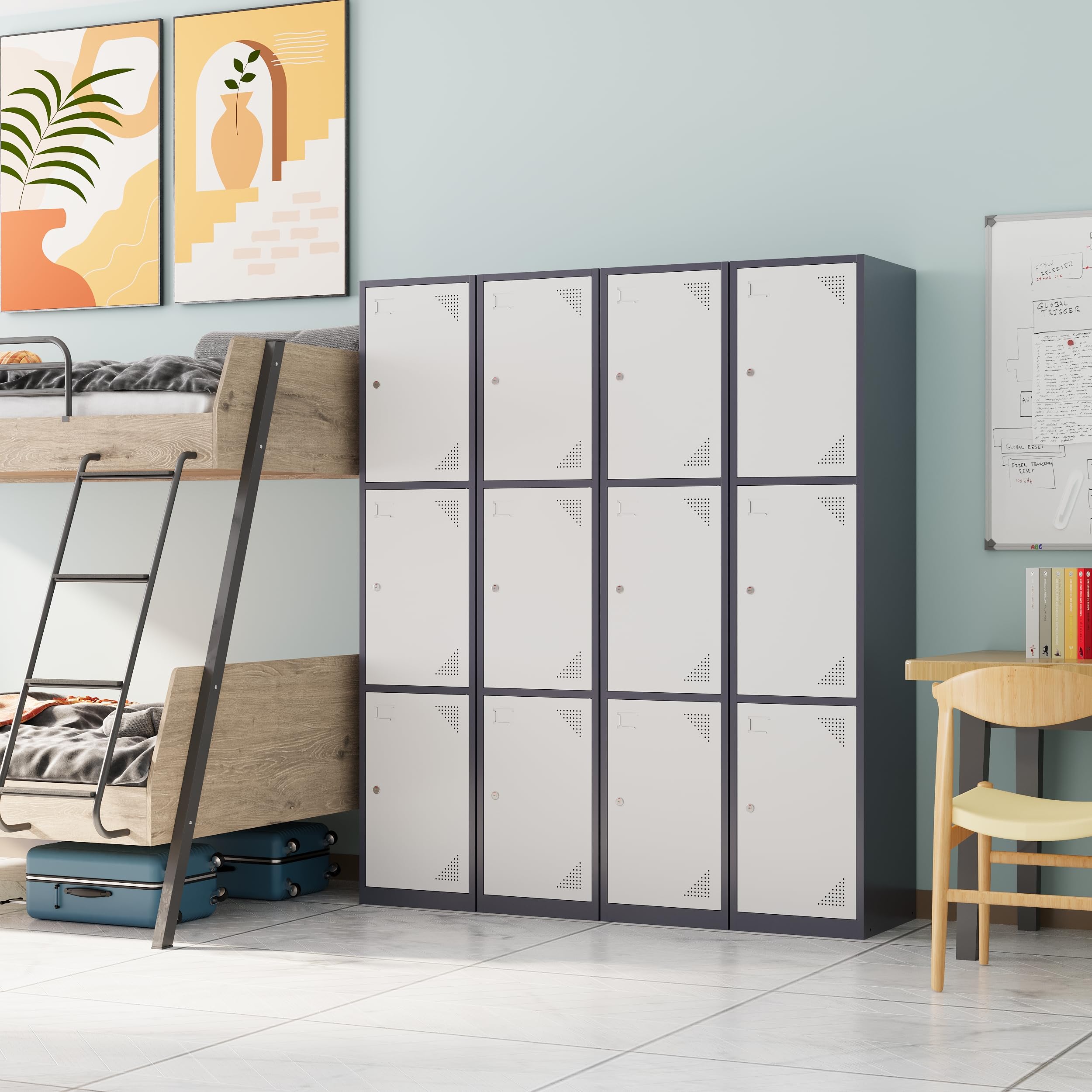 Heavy-Duty 3-Door Metal Lockers with Lock for Employees - 71