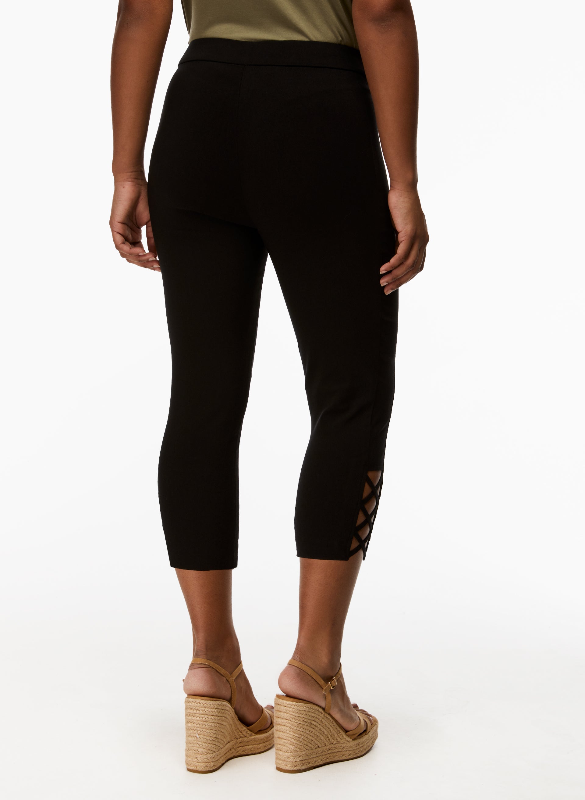 Cross Detail Capris - Women's Stretchy High-Waisted Yoga Pants for Workout & Lounge | Perfect for Yoga, Gym, Running and Casual Wear