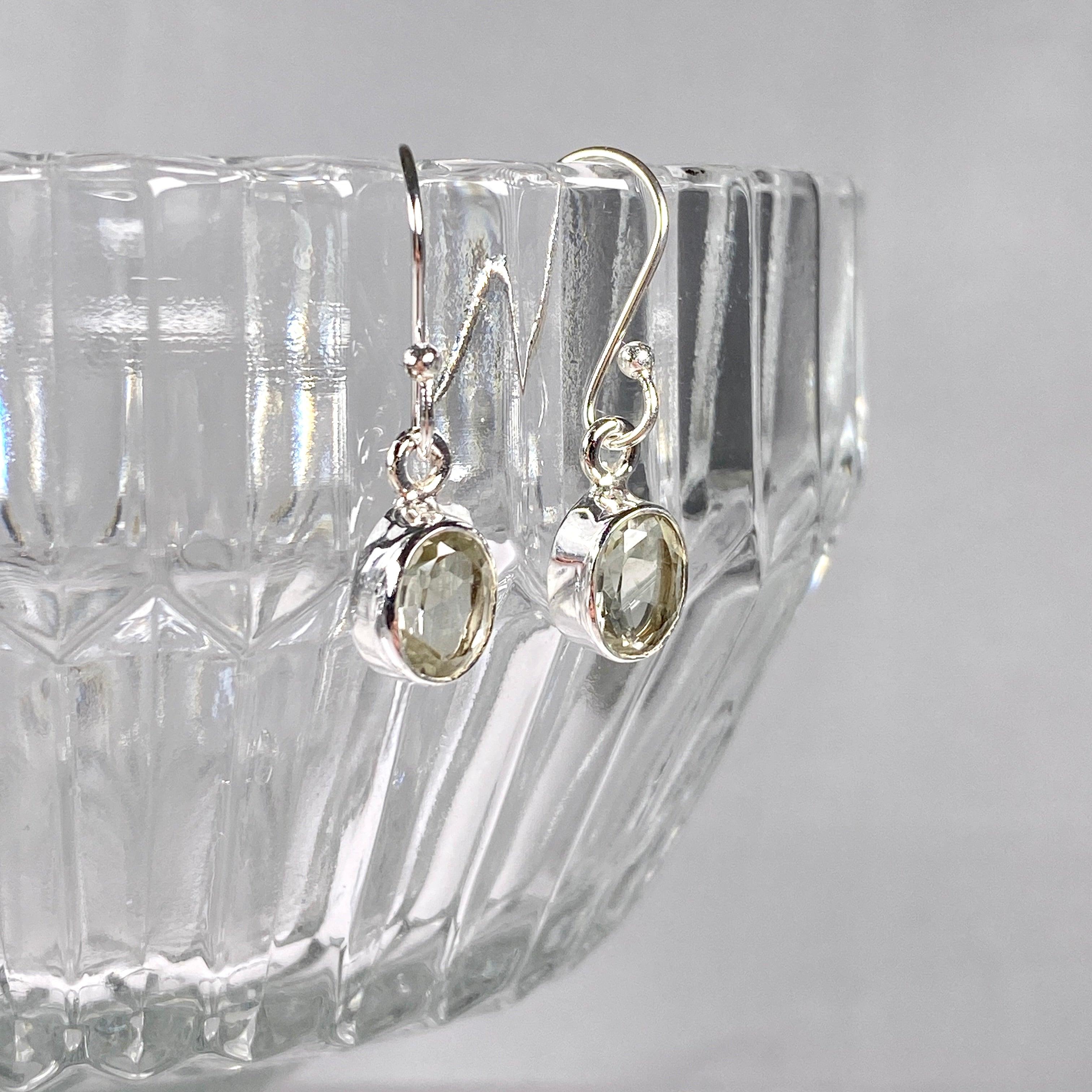 Prasiolite Petite Oval Faceted Earrings R2363 PRO - Elegant Green Gemstone Jewelry for Women, Perfect for Weddings, Parties & Everyday Wear