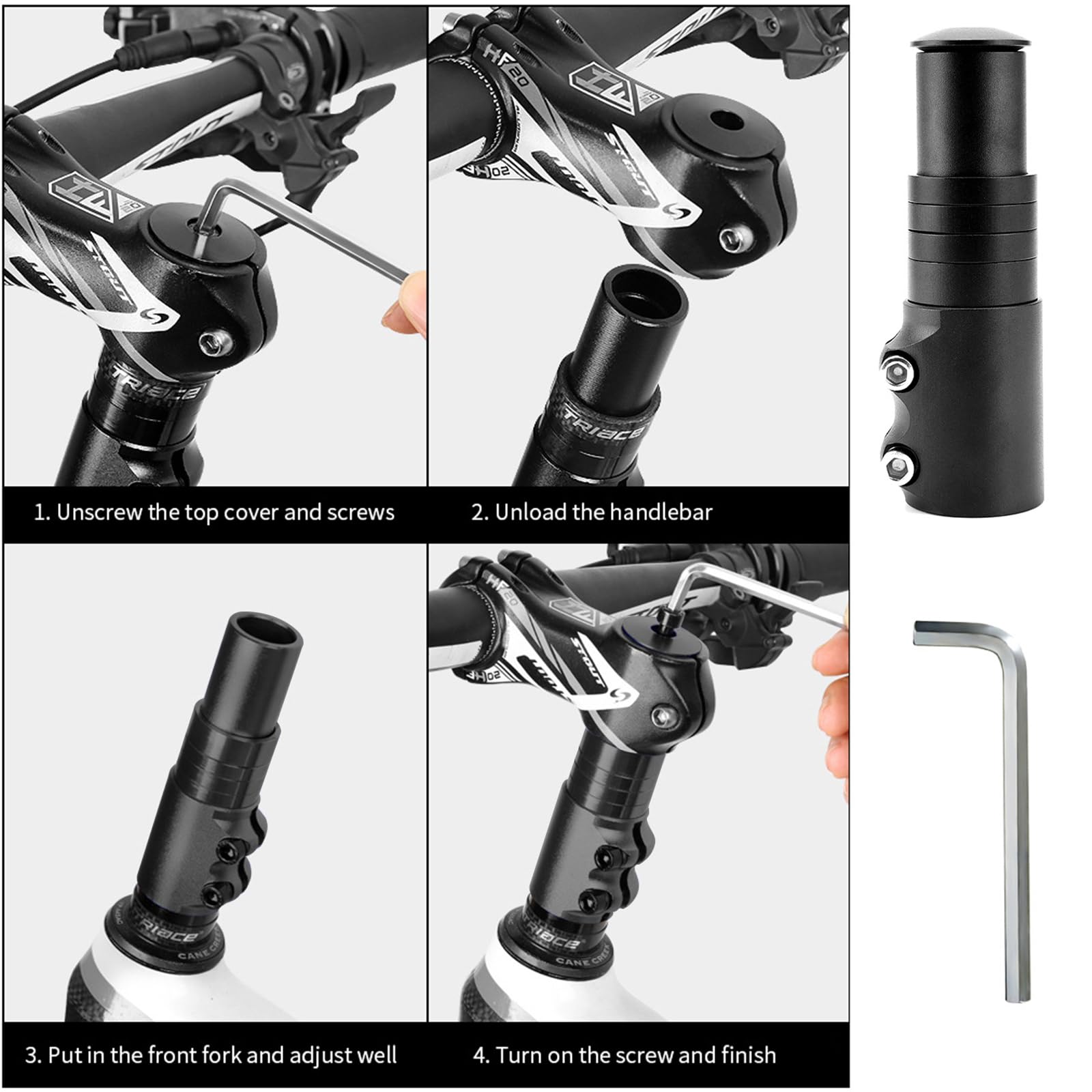 ECOMAID Adjustable Bike Stem Riser - Aluminum Alloy Bicycle Fork Stem Extender for Mountain & Road Bikes | Handlebar Height Adjuster for Comfortable Cycling & Commuting