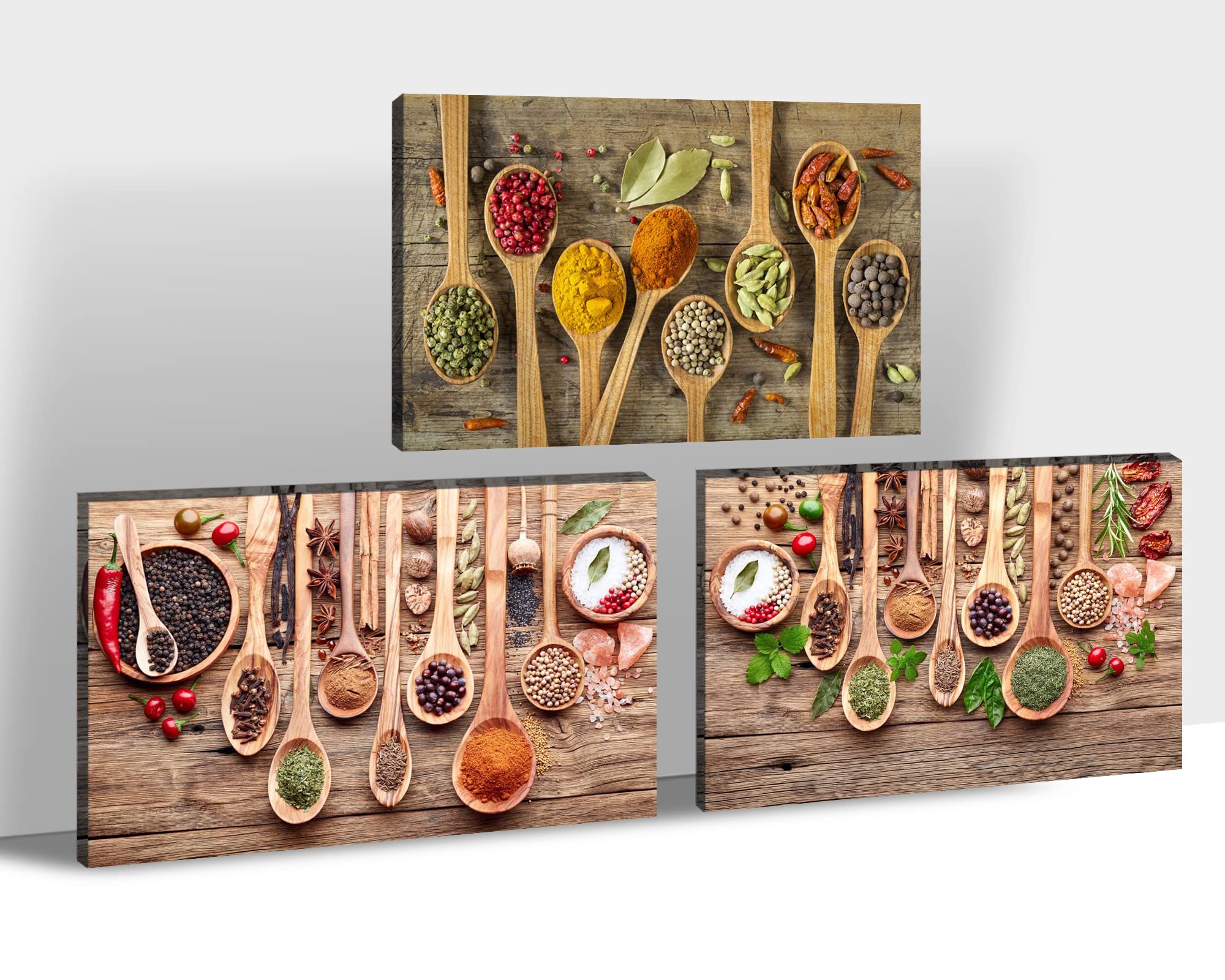 Vintage Spice Kitchen Wall Art Set of 3 - 24x36 Inch Colorful Spices Decor for Dining Room & Home - Perfect for Farmhouse, Modern & Rustic Kitchen Decorations