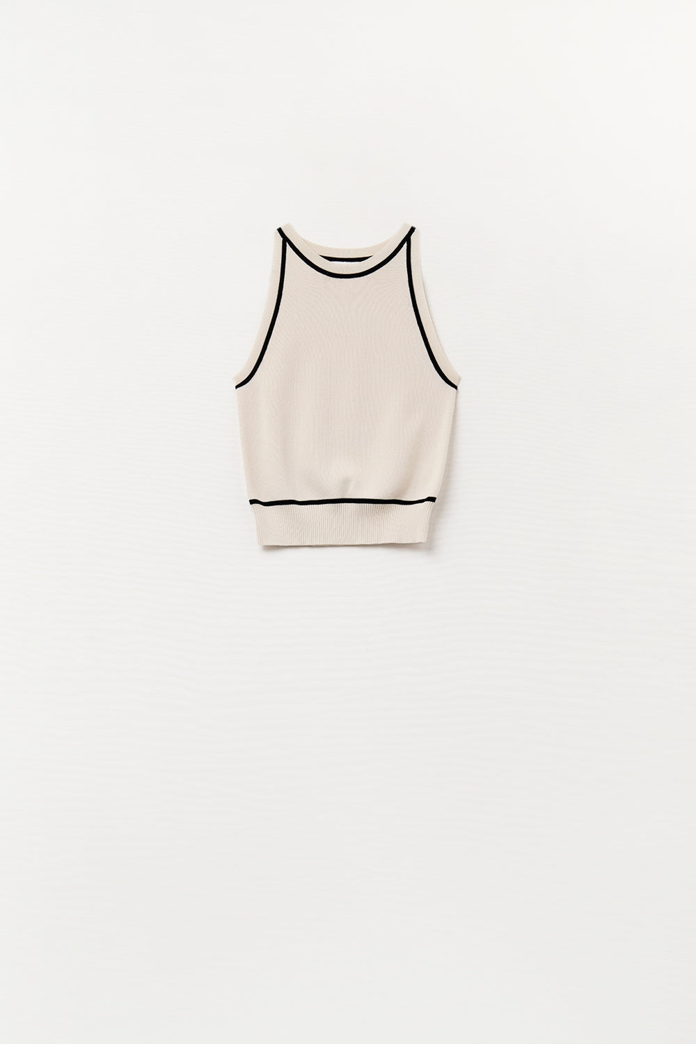 Beige Sleeveless Pullover with Black Line Details - Perfect for Casual Outfits, Layering & Summer Fashion