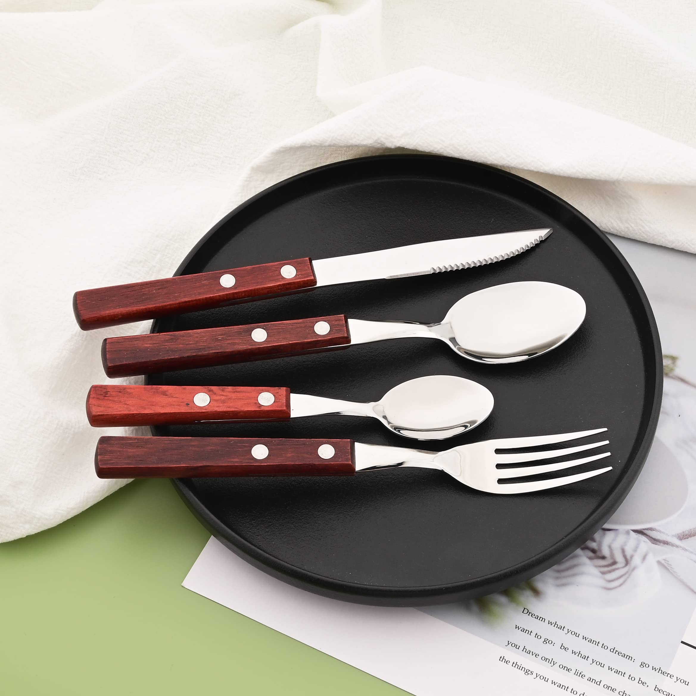 8-Piece Stainless Steel Dinner Forks Set with Natural Wood Handle - 304 Grade Flatware for Dining, Kitchen & Entertaining - 7.9
