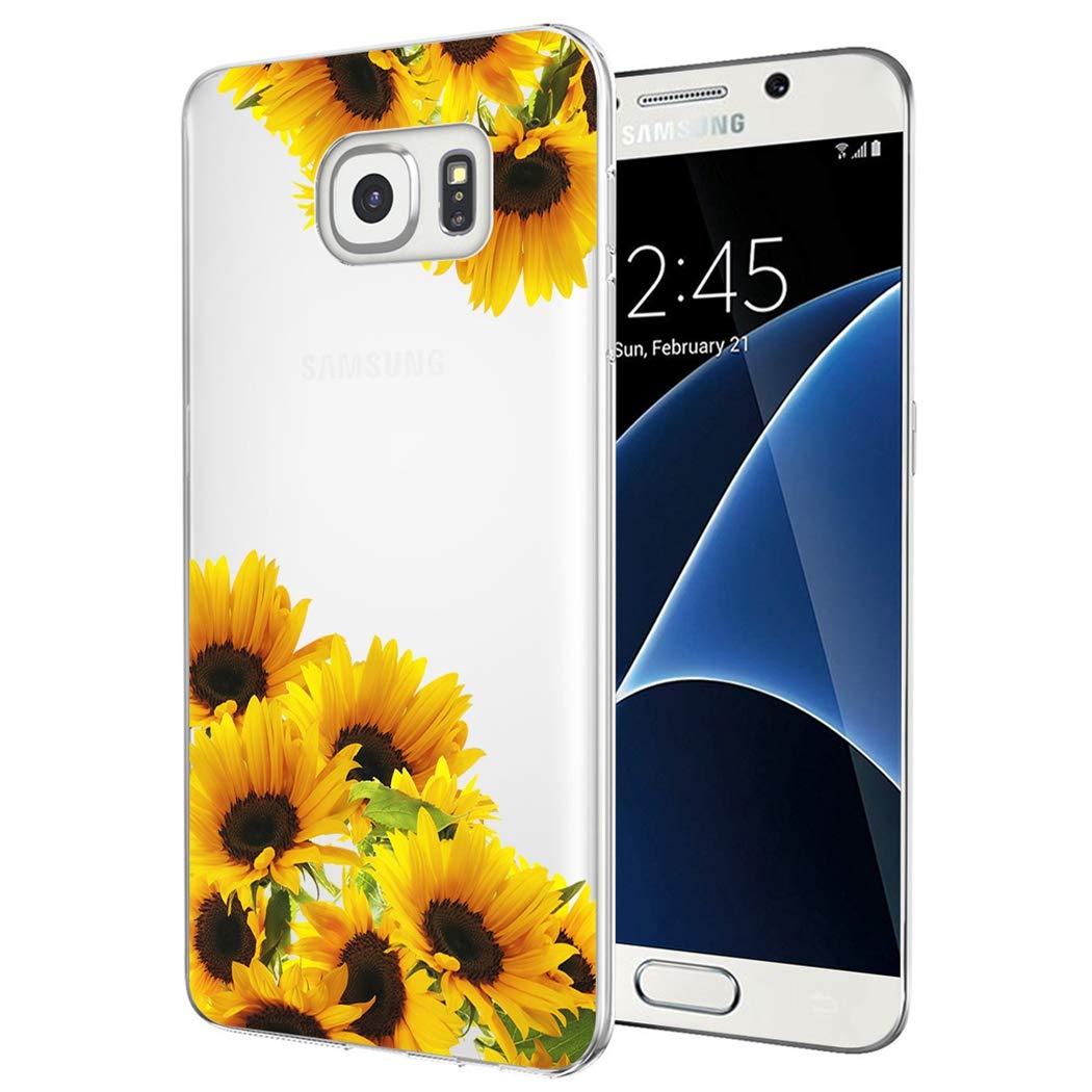 Cute Clear Slim Shockproof Sunflower TPU Case for Samsung Galaxy S7 - Soft Flexible Protective Cover for Women & Girls - Perfect for Everyday Use, Work, and Travel