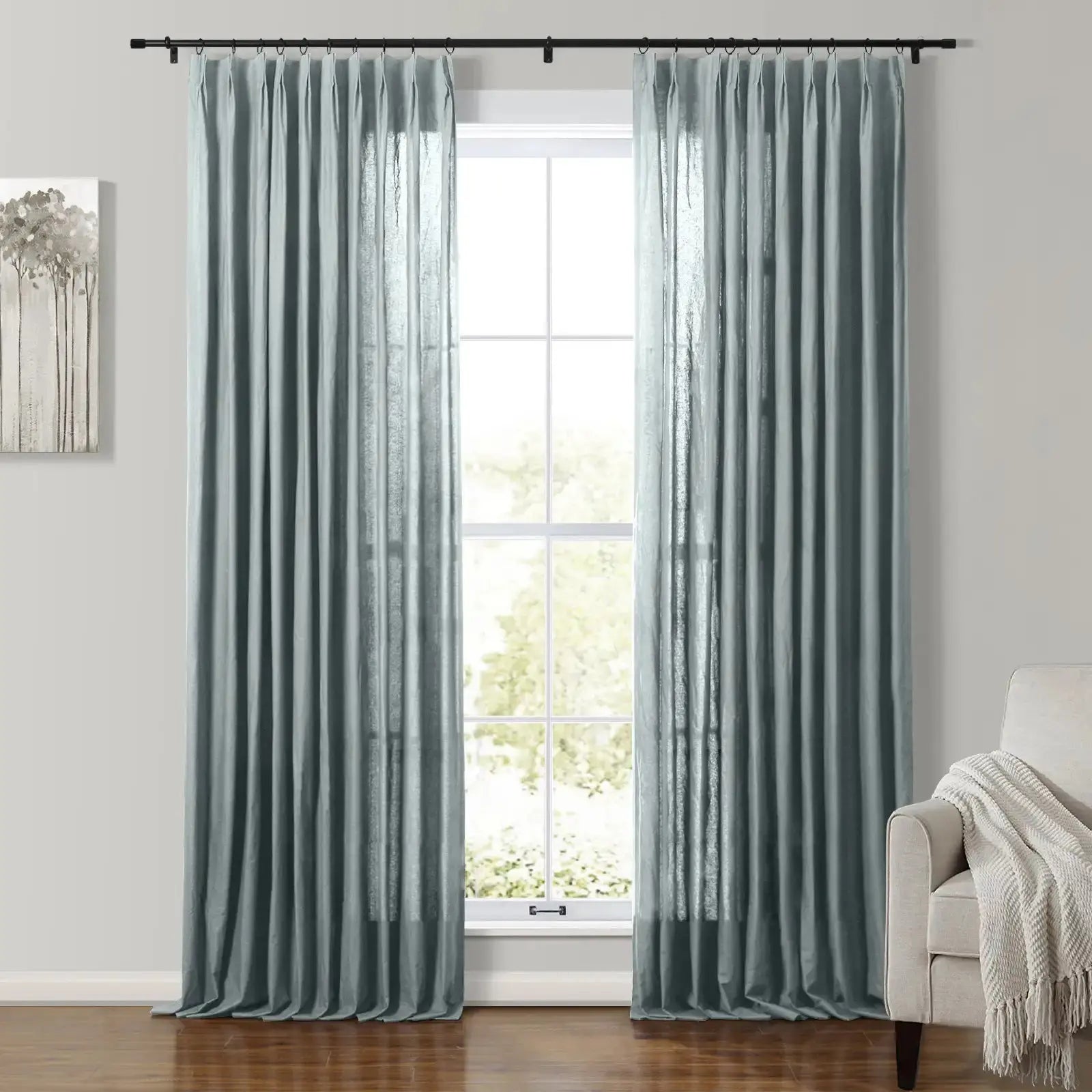 100% Cotton Drapery Pleated Curtains for Living Room & Bedroom - Andy Home Decor Blackout Window Treatments for Thermal Insulation & Light Blocking