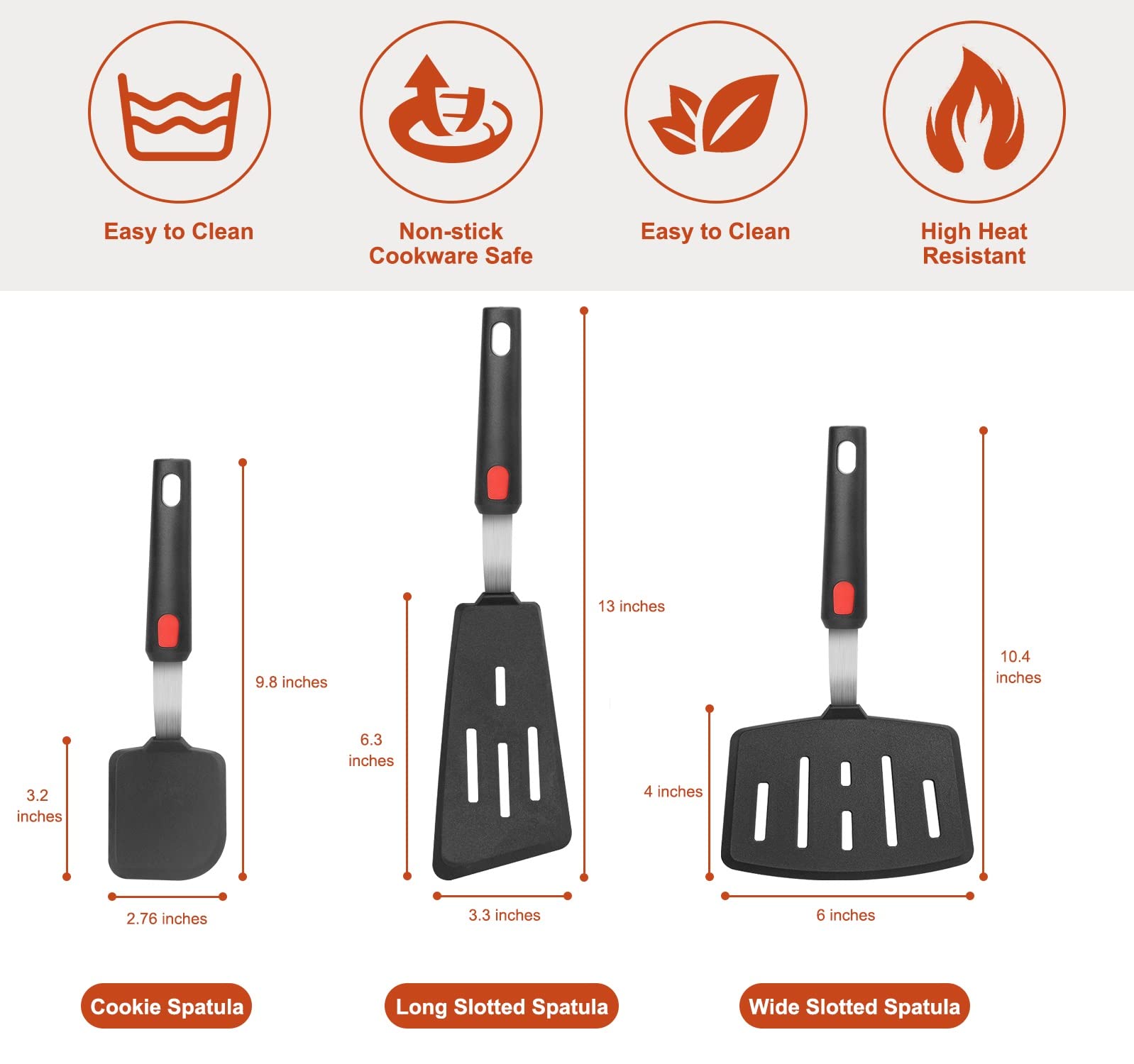 Premium Silicone Spatula Set of 3 - 600°F Heat Resistant Nonstick Kitchen Utensils for Flipping Eggs, Burgers & Pancakes | Flexible Rubber Turner for Cooking, Baking & Grilling | Ideal for Nonstick Pans, Skillets & Crepe Makers