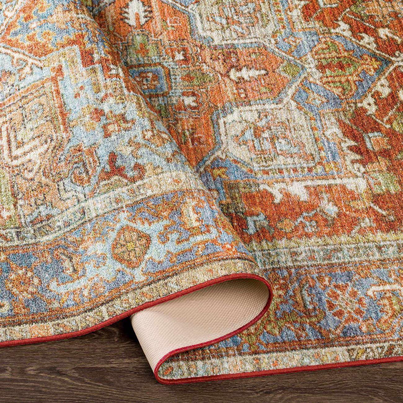 Mark&Day Washable Runner Rug 3x7 - Traditional Burnt Orange & Beige Area Carpet for Hallway, Kitchen, Bedroom, Living Room | Machine Washable, Non-Slip Backing (2'7