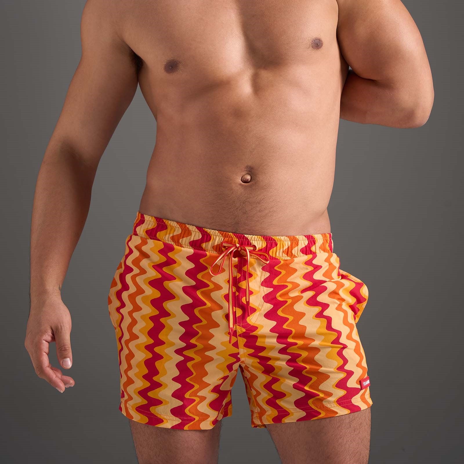 **Teamm8 Resort 4 Swim Shorts for Men - Red Mirage Print - Quick-Dry Beach & Pool Swim Trunks**    *(Ideal for Swimming, Vacation, Beach Parties & Water Sports)*