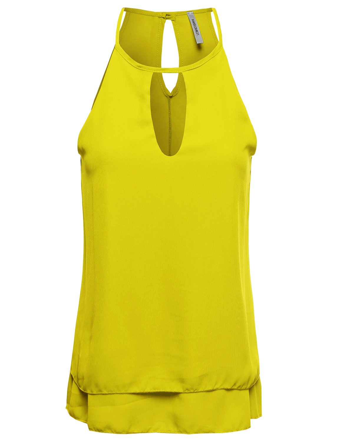 Awesome21 Women's High Neck Chiffon Flowy Sleeveless Blouse - Elegant Summer Tops for Casual Wear & Office Outfits