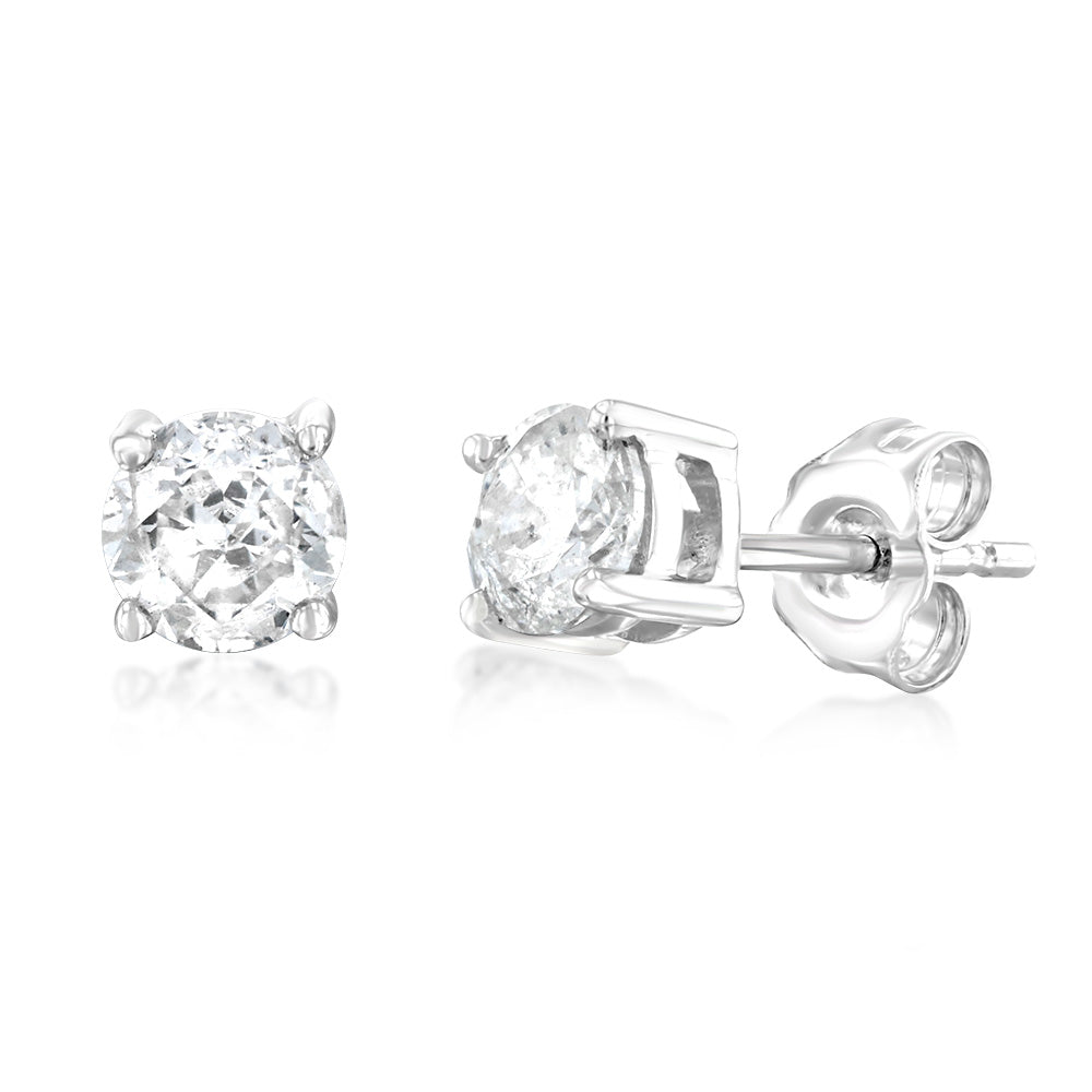 9ct White Gold 1 Carat Diamond Stud Earrings for Women - Dainty Everyday Jewelry Gift for Anniversary, Wedding & Special Occasions