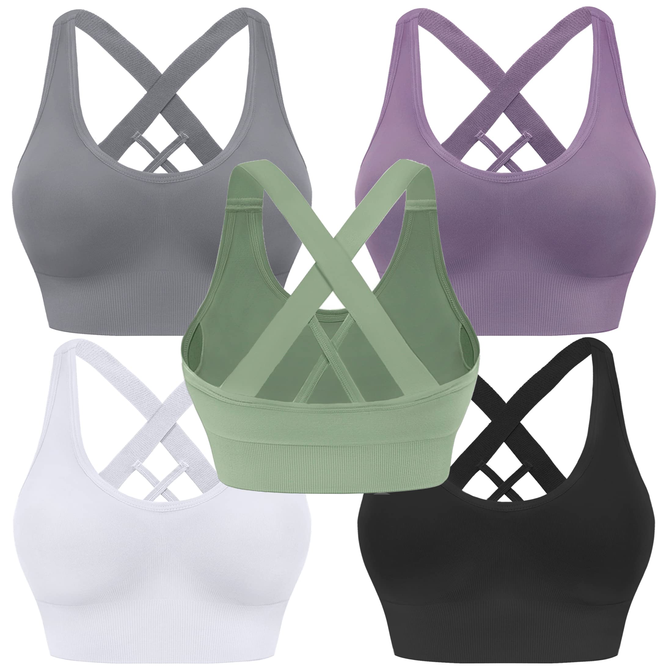 Evercute Women's Padded Medium Support Sports Bra - Criss Cross Strappy Seamless Design for High Impact Yoga, Running & Workouts - Perfect for Gym, Fitness & Active Lifestyle