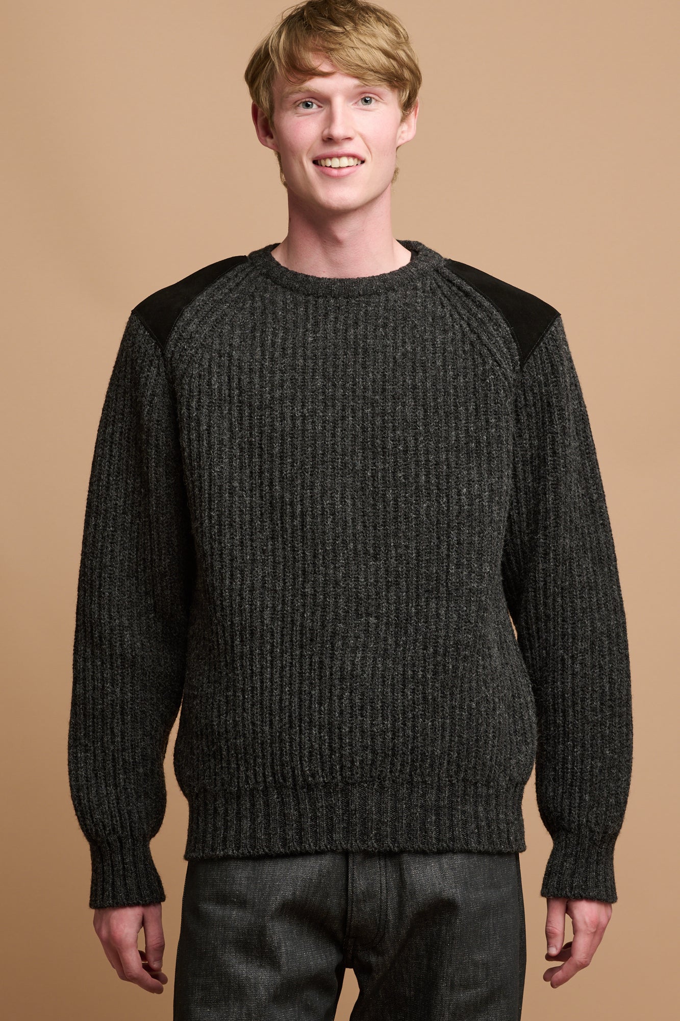 Premium Men's Lambswool Fisherman Ribbed Sweater - Charcoal Gray | Warm Winter Knit Pullover for Casual & Office Wear