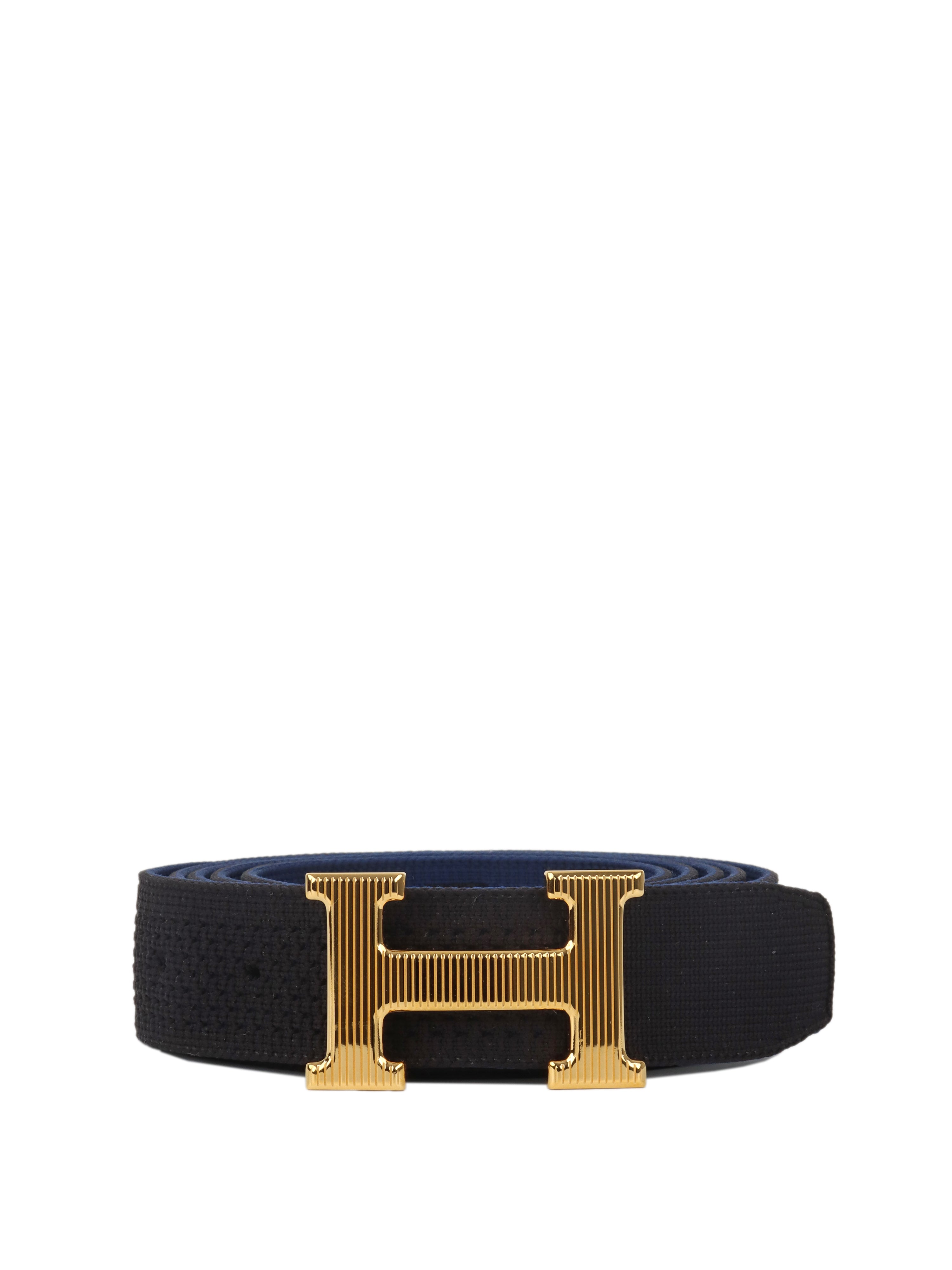 Hermes H Stripe Blue & Black Sprint Band Belt for Men & Women | Stylish Adjustable Waist Belt for Casual & Formal Outfits | Perfect for Office, Parties & Everyday Wear