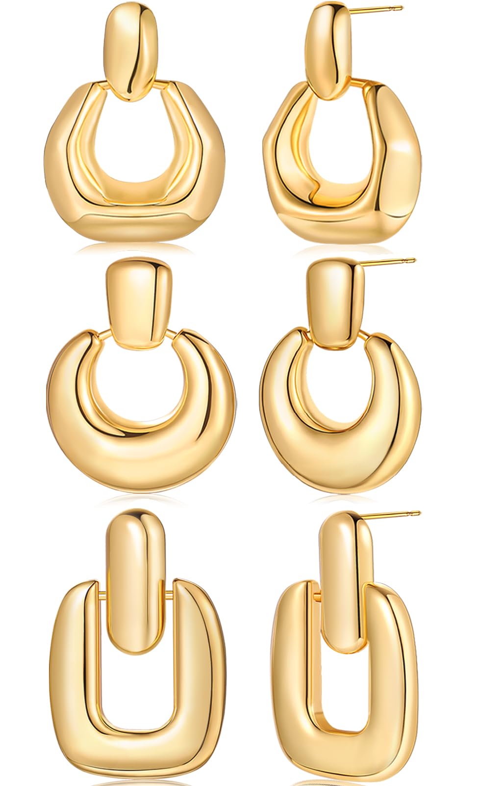 3 Pairs 14K Gold Plated Chunky Hoop Dangle Earrings for Women - Geometric Statement Jewelry Set for Girls, Birthday Gifts & Party Accessories | Perfect for Date Nights, Weddings & Special Occasions