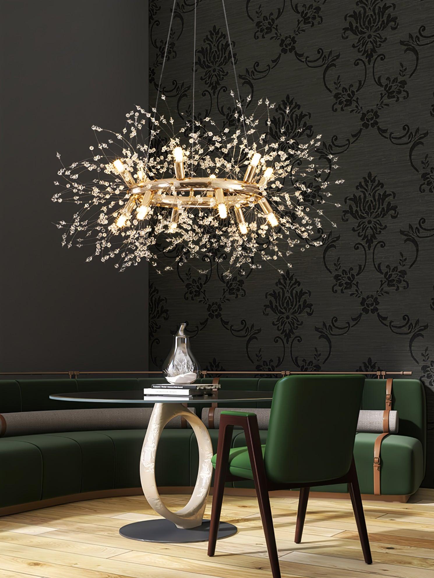 Dandelion Round Chandelier - Modern Crystal Ceiling Light Fixture for Dining Room, Living Room, Bedroom - Elegant Home Decor Lighting for Wedding, Restaurant, Hotel