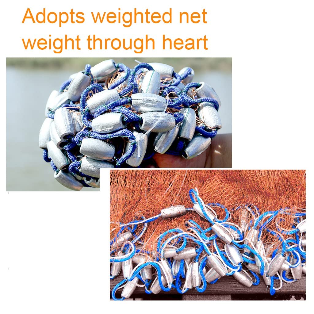 **Saltwater Fishing Cast Net - Heavy Duty Nylon Hand Throwing Casting Net - Portable & Durable for Ocean, Beach, and Shore Fishing**