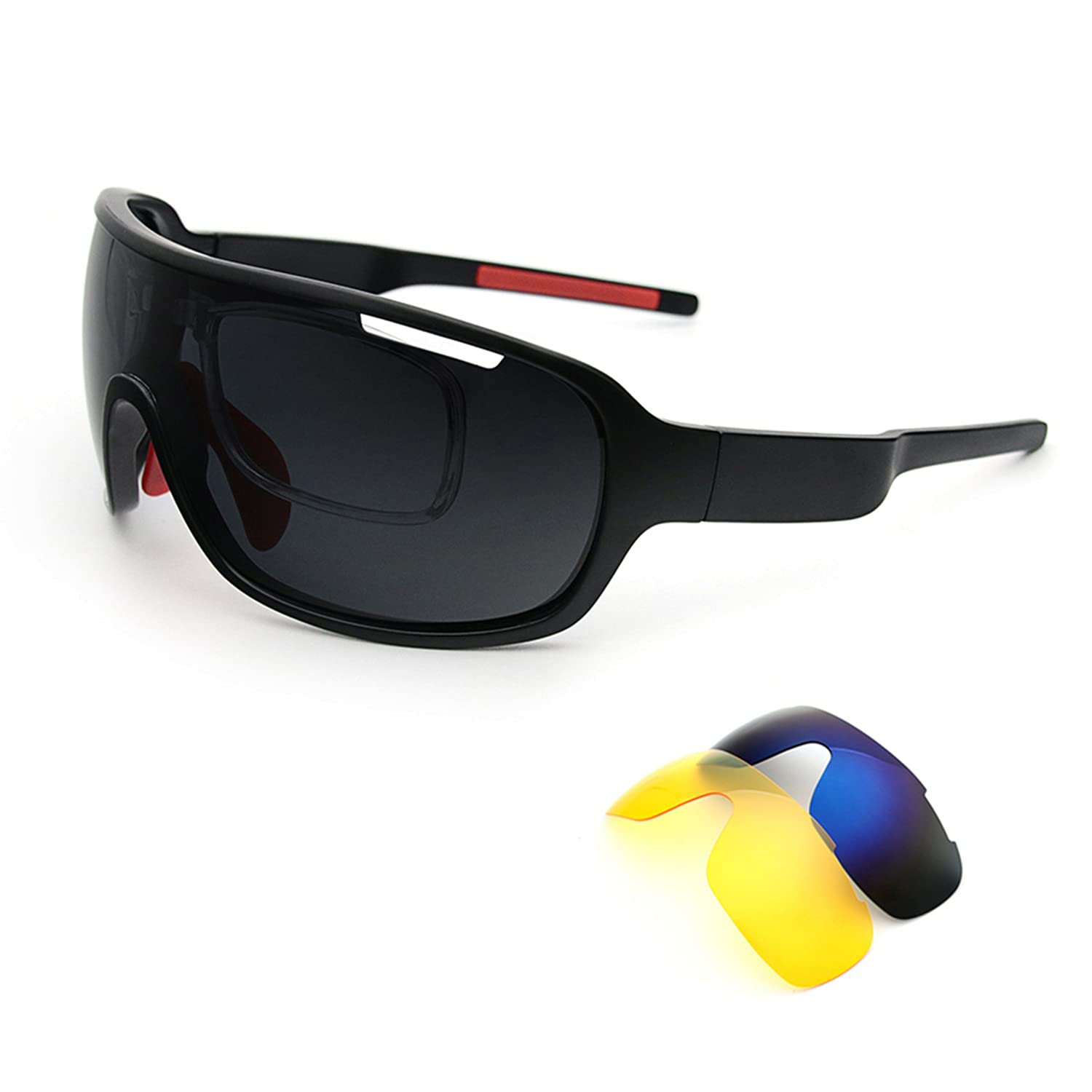 Polarized Cycling Sunglasses for Men & Women - UV400 Protection, TR90 Frame with 3 Interchangeable Lenses - Ideal for Running, Golf, Fishing, Motorcycle & Outdoor Sports