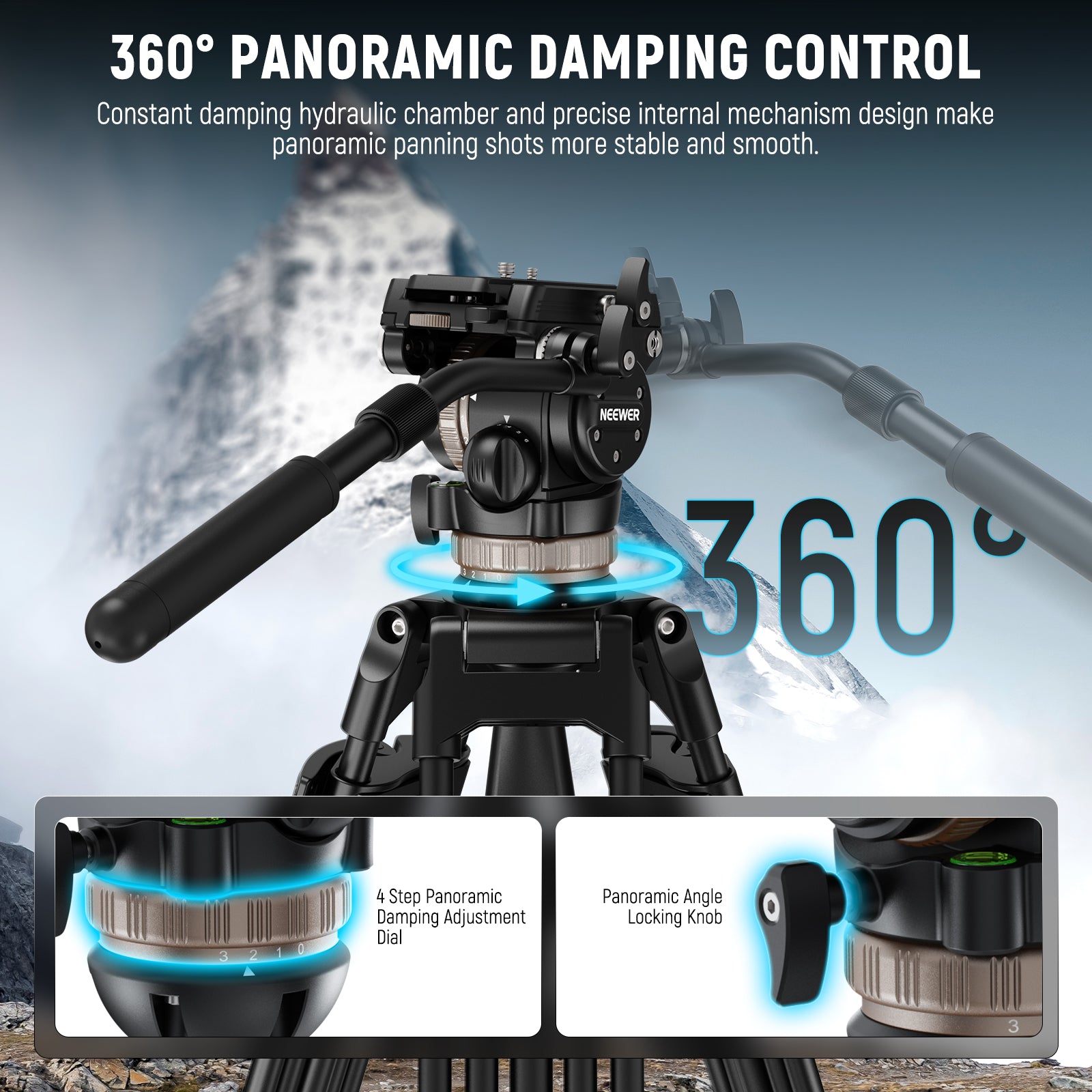 NEEWER TH45 Professional Tripod Fluid Head with Adjustable Damping - Perfect for Video Recording, Photography & Live Streaming