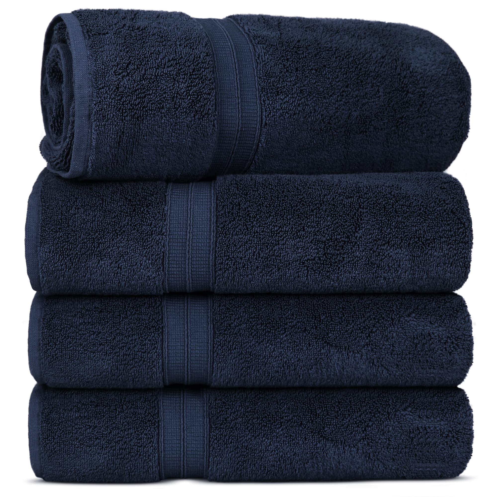 Premium Cotton Turkish Bath Towels Set - Ultra Soft & Highly Absorbent - 4-Piece Luxury Towels (Navy Blue) for Spa, Beach & Bathroom Use