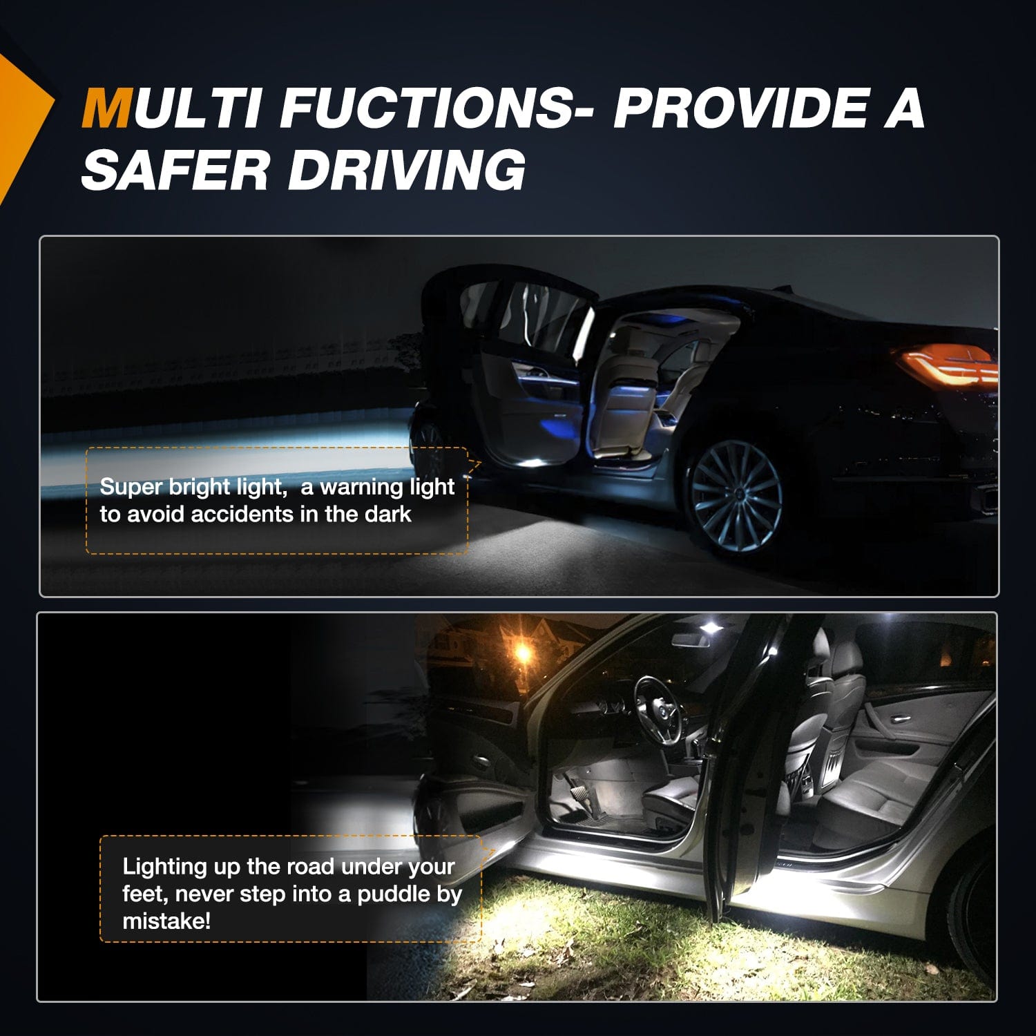 2PCS LED Interior Door Panel Light Courtesy Warning Lights - White Beam Plug & Play for BMW 1/3/5/6/7 Series Z4 X3 X5 X6 E82 E88 E90 F30 E60 F10 E65 E66 - Enhance Car Interior Ambience & Safety Lighting