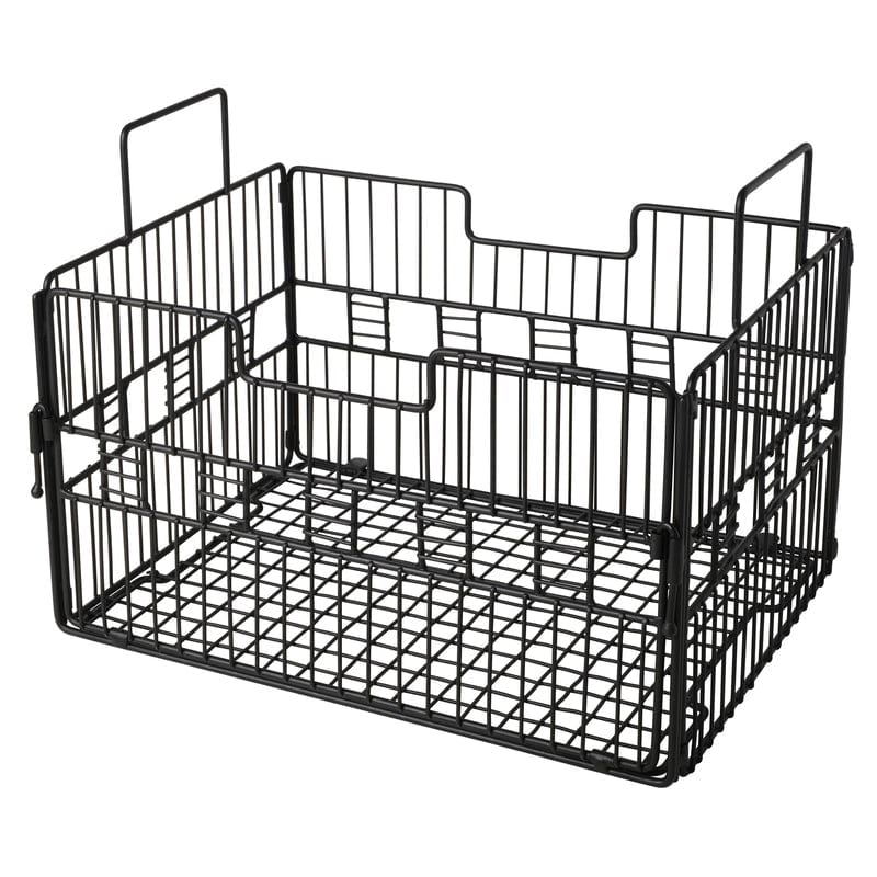 Madam Grid Stacking & Nesting Basket with Mango Wood Lid - Organize Pantry, Bathroom, or Office Supplies - Stylish Storage Solution for Home Decor