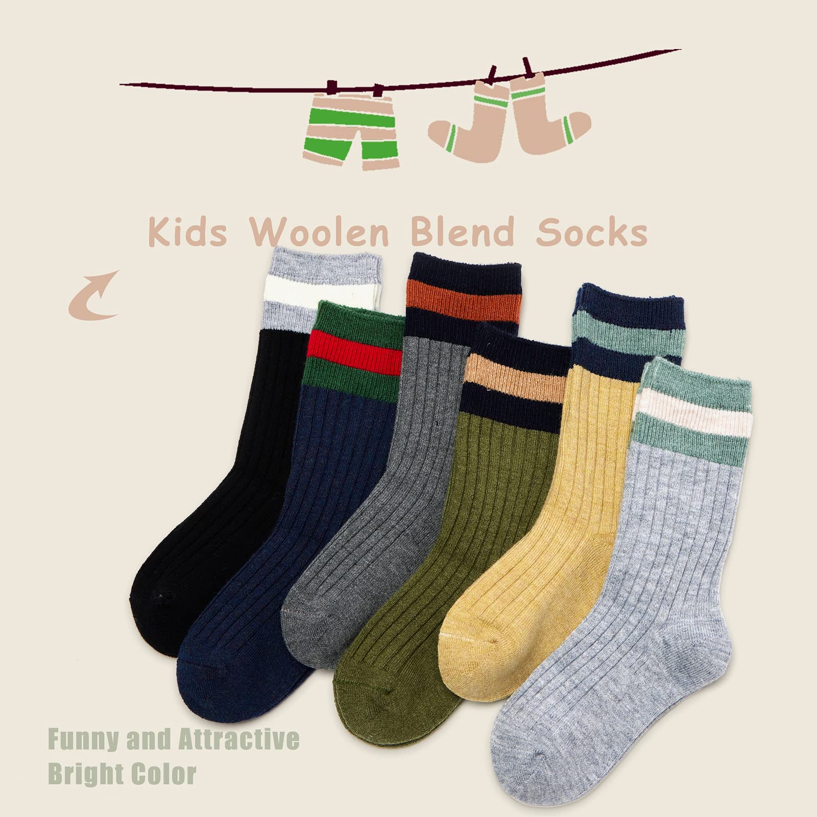 HowJoJo Boys Wool Socks - 6 Pack Kids Winter Warm Thermal Crew Socks for School, Outdoor & Snow Activities - Soft & Cozy Cold Weather Socks for Boys