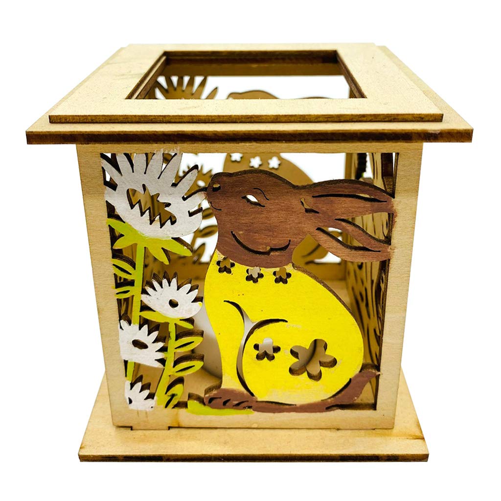 HELYZQ Wooden Easter Bunny LED Night Light - Decorative Easter Rabbit Box with LED Lamp for Home, Wedding, Party & Holiday Decorations