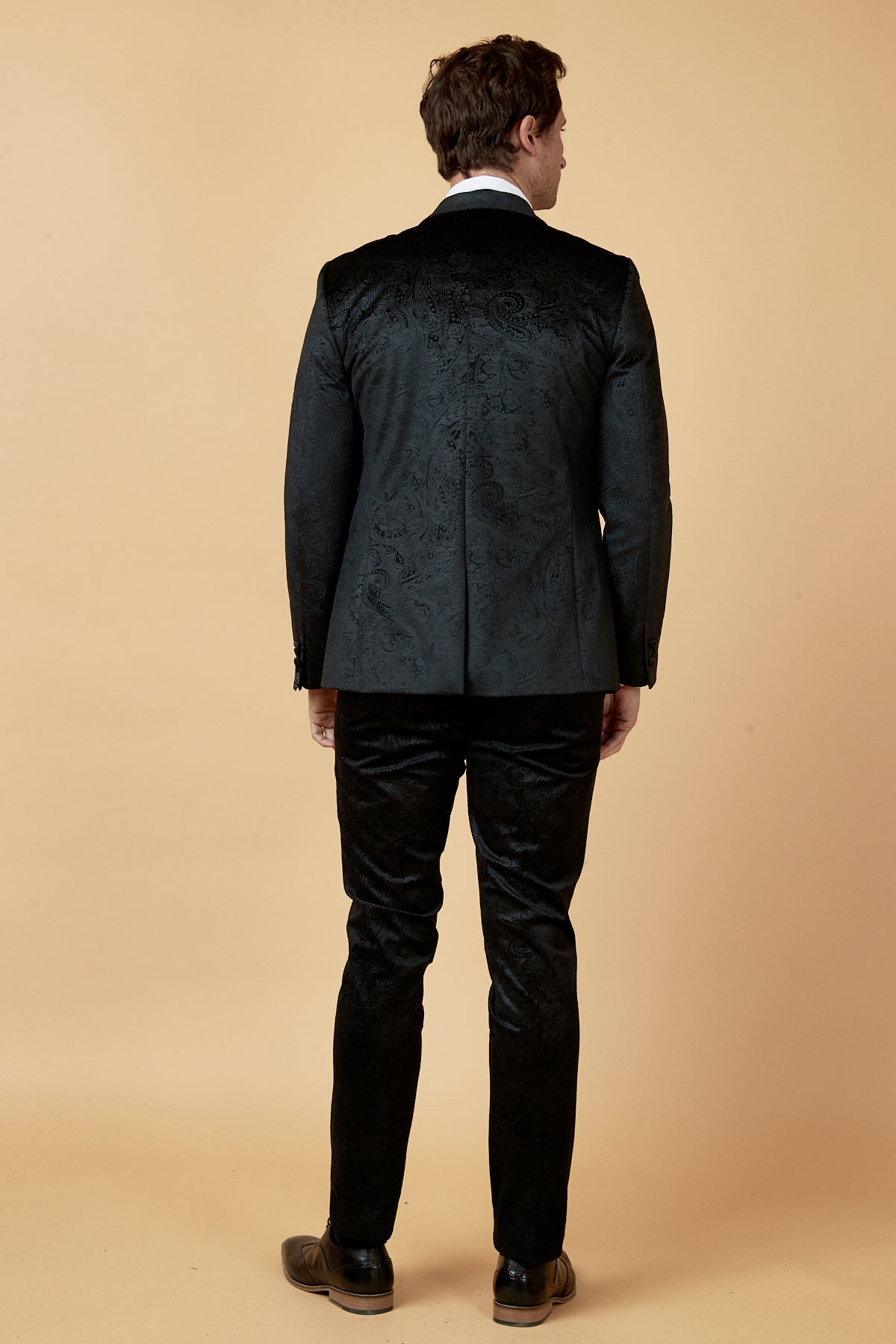 SIMON Black Velvet Jacquard Three Piece Suit for Men | Formal Wedding & Evening Wear | Luxury Tuxedo Set for Special Occasions
