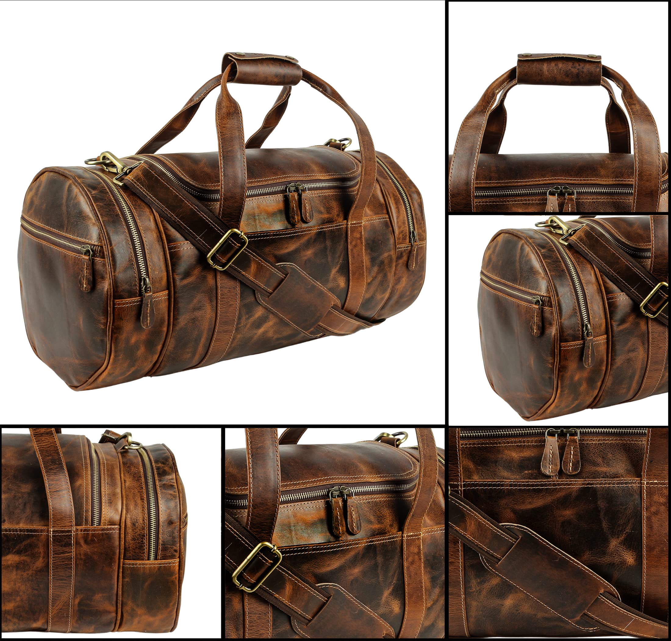 Tuzech 20-Inch Large Leather Duffel Bag - Travel, Gym & Airplane Approved Carry-On Luggage for Men & Women - Perfect for Weekend Trips, Business Travel & Sports Gear Storage