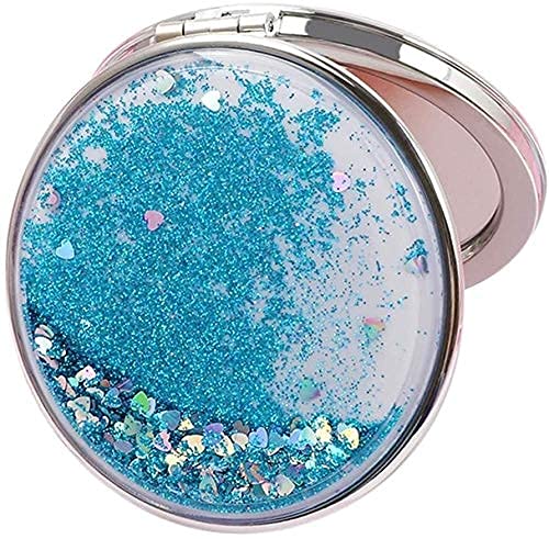 **Guomipai Flowing Sand Makeup Mirror for Women - Round/Square Folding Magnifying Cosmetic Mirror | Portable Travel Compact Mirror | Perfect for Vanity, Bedroom & Travel (Blue, Round)**