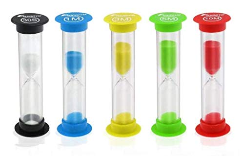 WOIWO 5-Piece Colorful Plastic Sand Timer Set - 30 Sec, 1 Min, 3 Min, 5 Min, 10 Min Hourglass Sand Clock for Kids Learning, Games, Cooking, Classroom & Time Management Activities