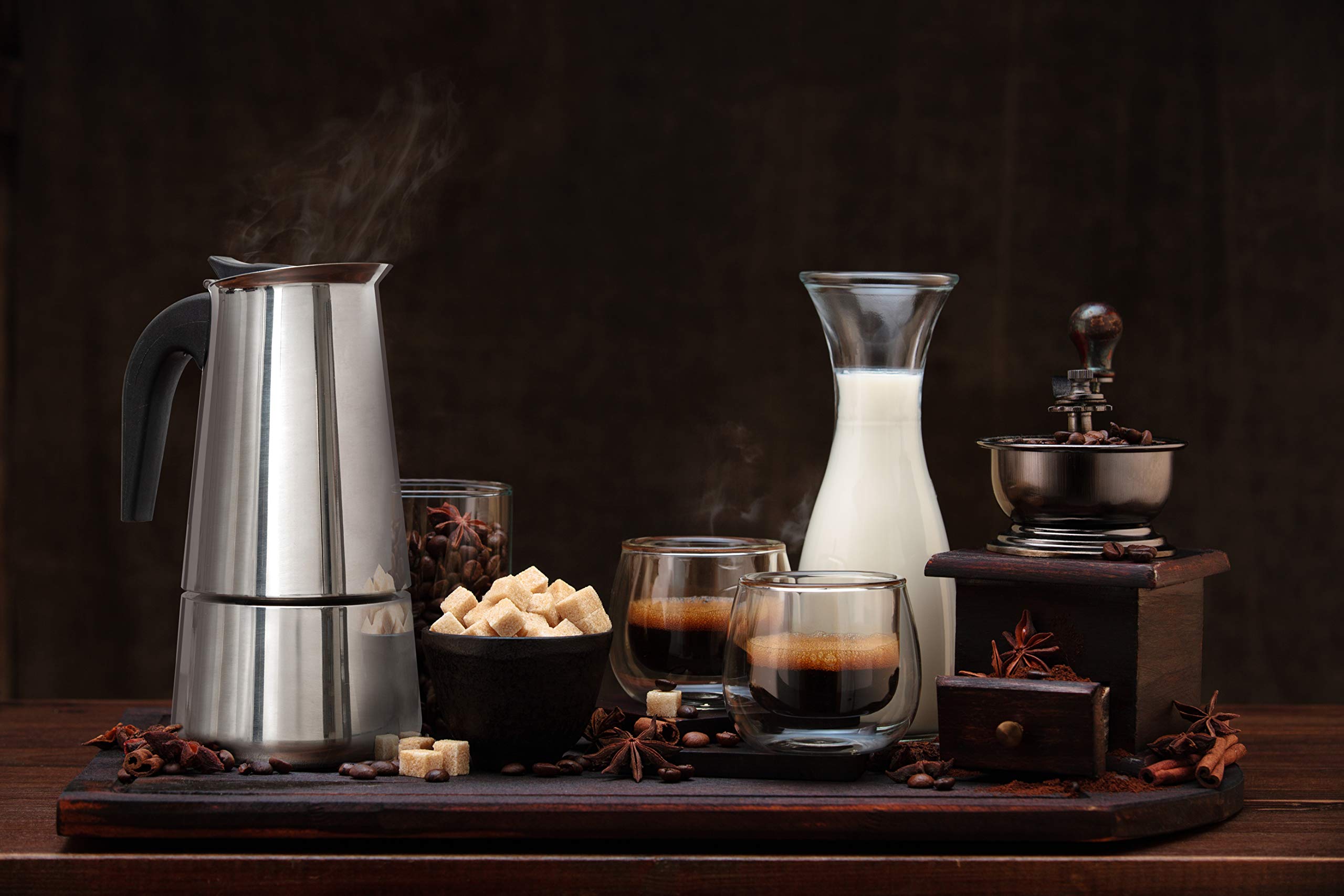 Mixpresso Electric Coffee Grinder - 12 Cup Capacity with 304 Stainless Steel Blade for Espresso Beans, Removable Chamber - Bundle with 9 Cup Stovetop Espresso Maker & Moka Pot - Perfect for Home, Office & Camping Coffee Brewing