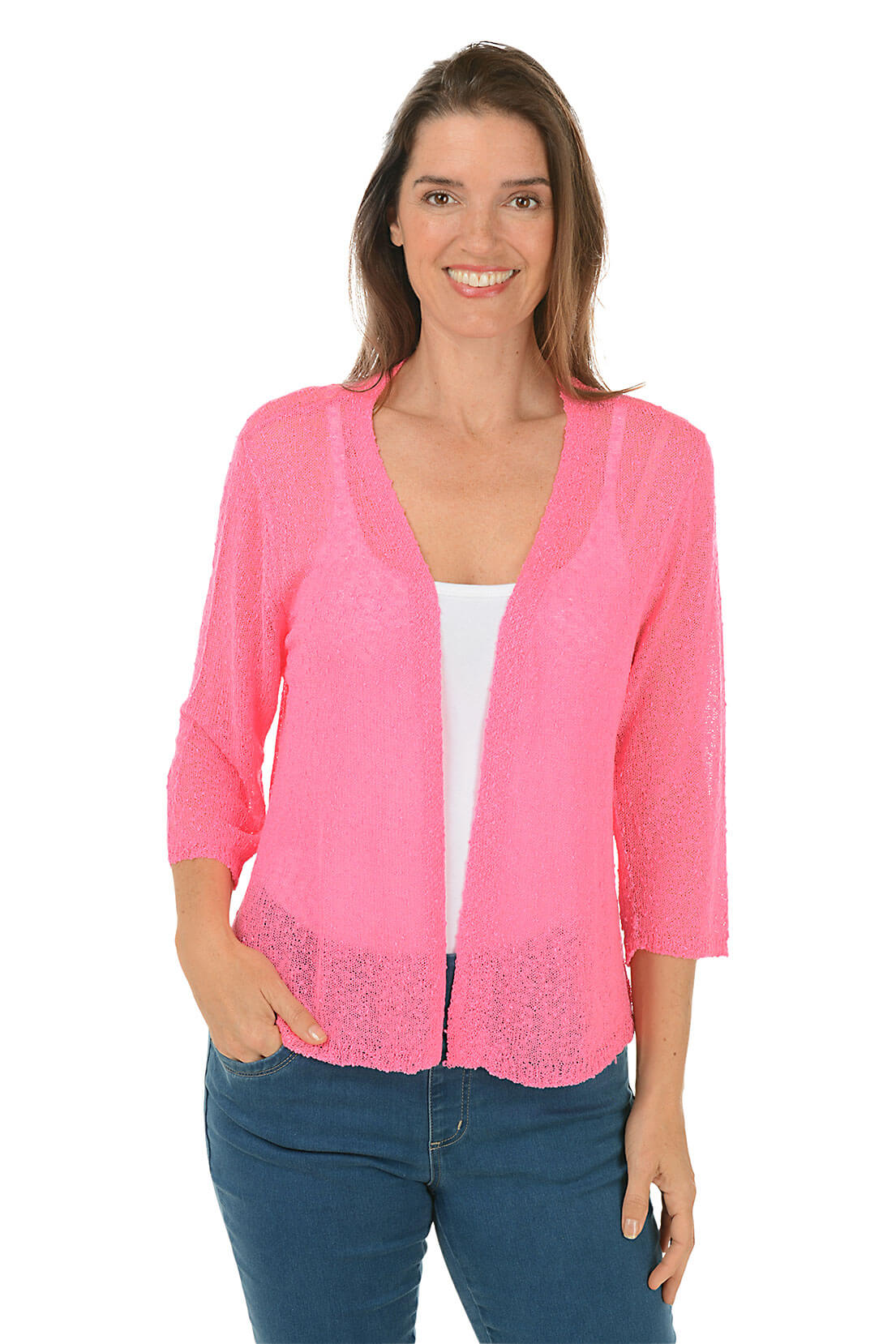 Open Knit 3/4 Sleeve Cardigan Sweater for Women - Lightweight Lace Cover-Up for Spring & Fall - Perfect for Office, Date Night and Casual Outings