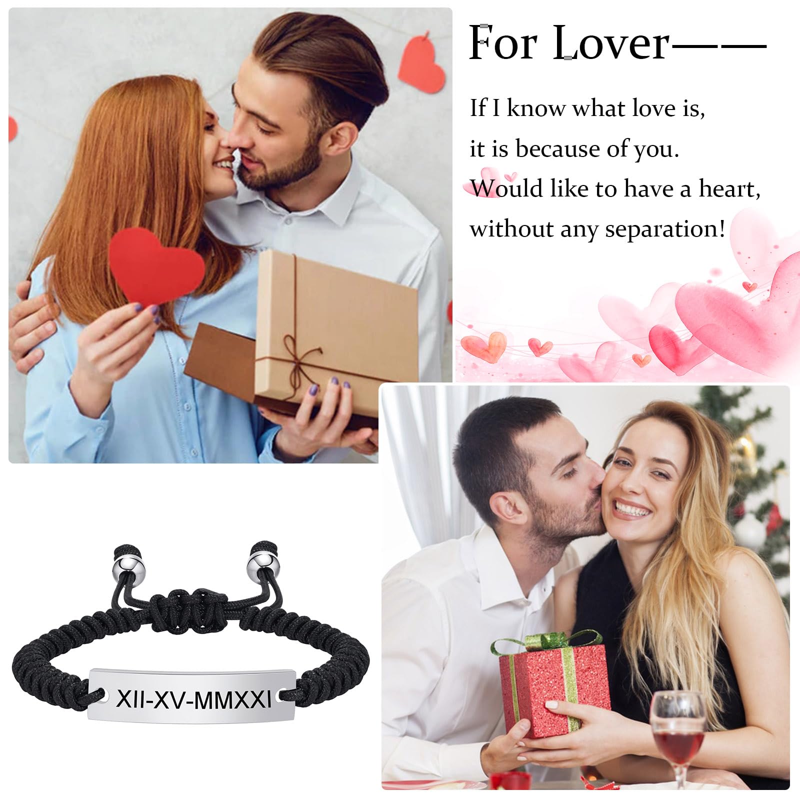 Custom Engraved Couple Bracelets - Handmade Adjustable Braided Rope Wristbands for Men & Women | Personalized Matching Love Gifts for Anniversary, Valentine's Day & Couple Wear