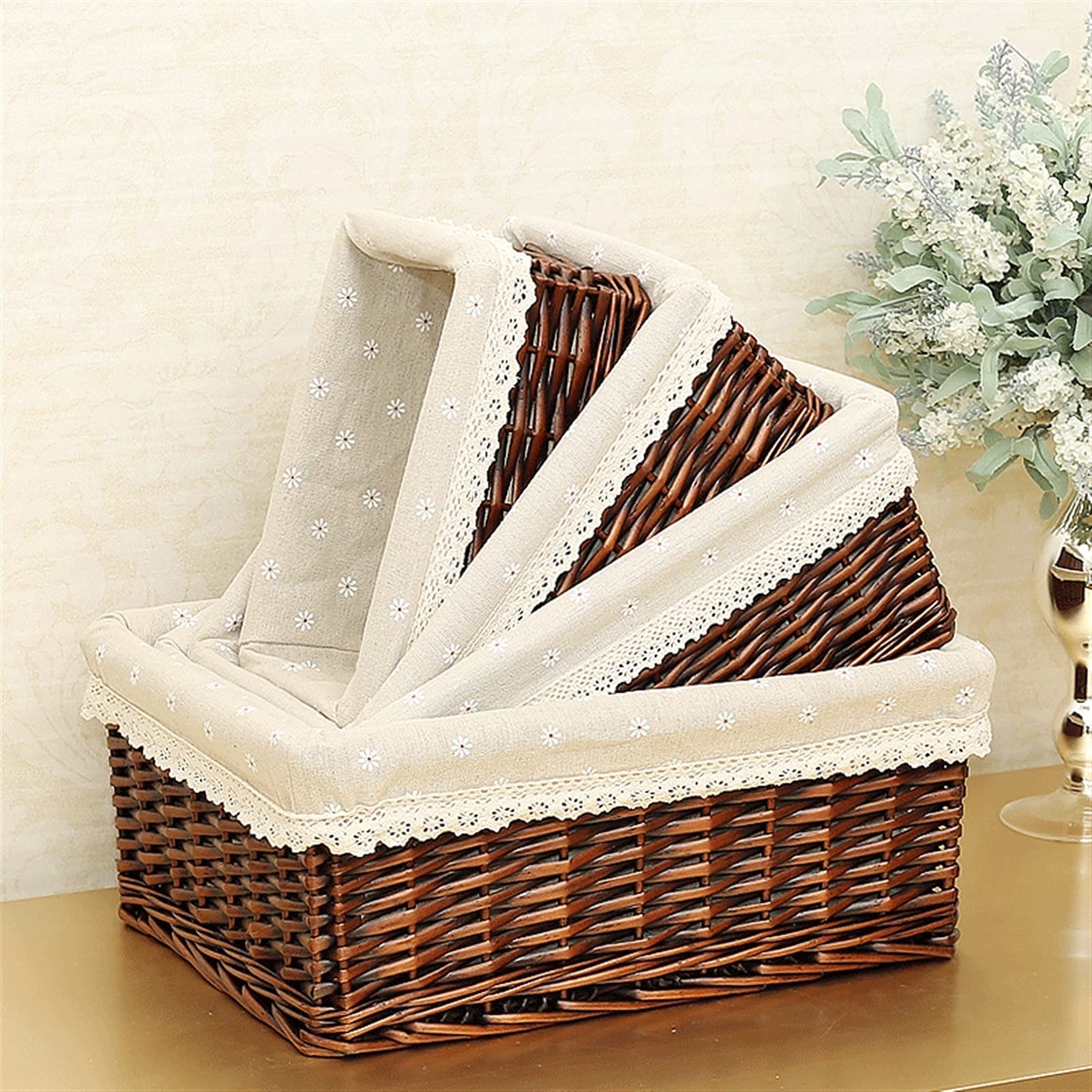 4-Piece Wicker Basket Set - Storage Basket for Bread, Fruit & Food Serving | Fabric Storage Bins & Laundry Baskets for Home Organization | Perfect for Kitchen, Pantry & Bathroom Storage