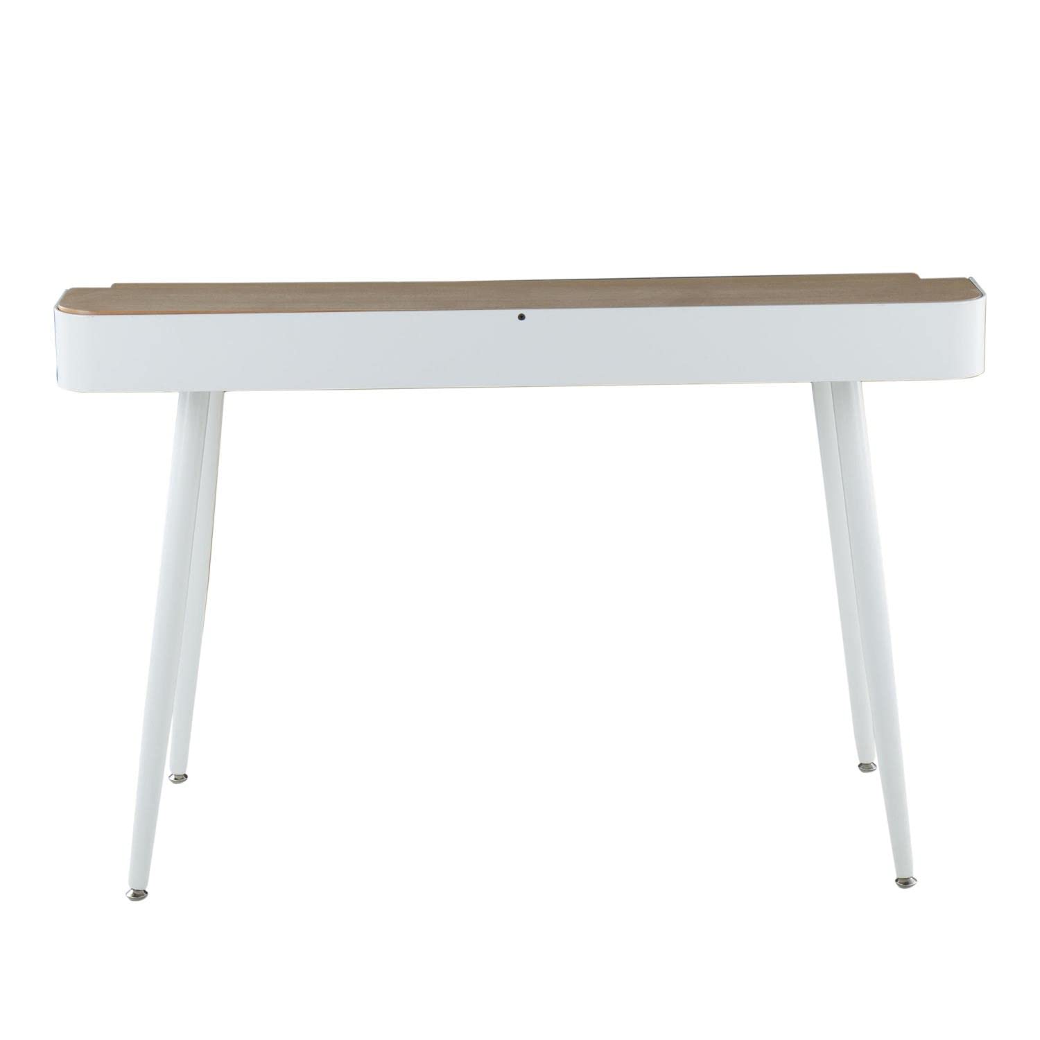 Modern White Steel and Natural Wood Contemporary Desk with White Accents - Perfect for Home Office, Study Room & Workspace Décor
