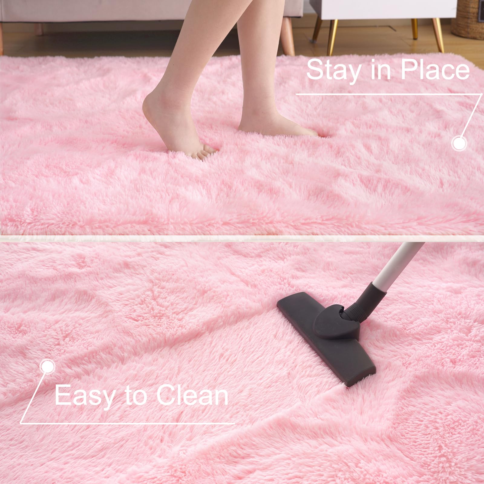 Ultra Soft Pink Shag Rug 5x8 Feet - Fluffy Furry Area Rug for Bedroom, Living Room, Nursery & Kids Room Decor - Non-Slip Modern Indoor Floor Carpet - Perfect for Cozy Home Decor, Girls' Bedroom & Playroom